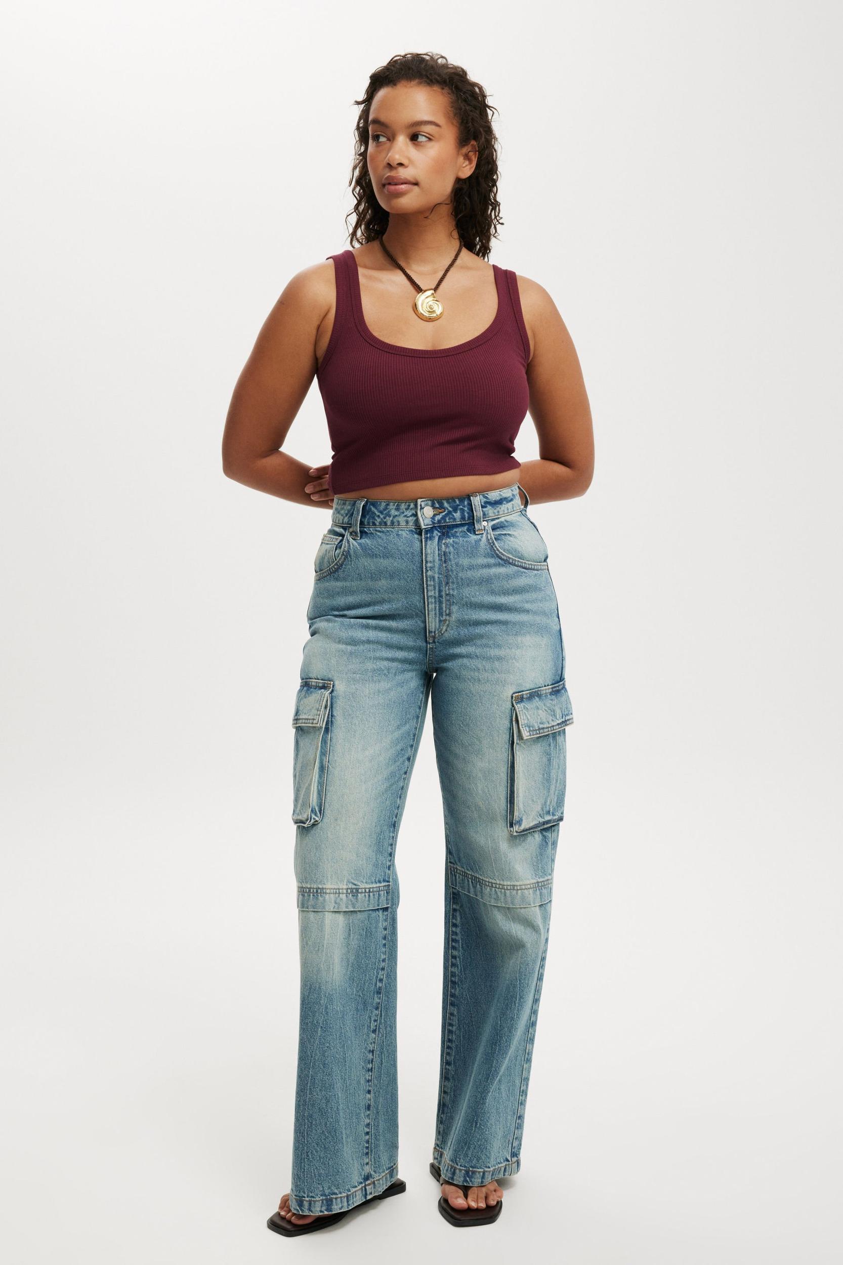 Cotton On Women - Curvy Cargo Wide Jean - Canyon blue Product Image