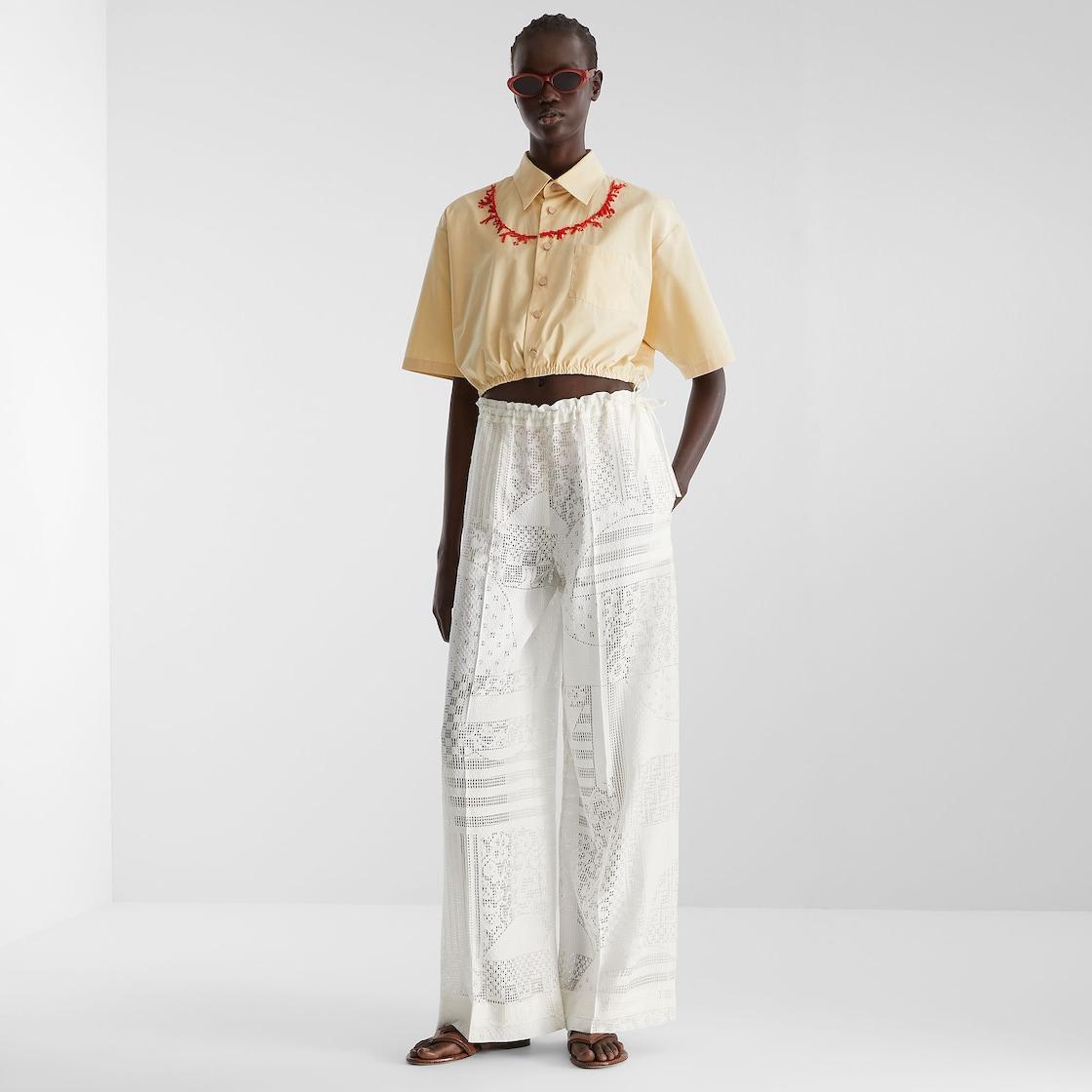 PantsWhite viscose and silk burnout pants Product Image