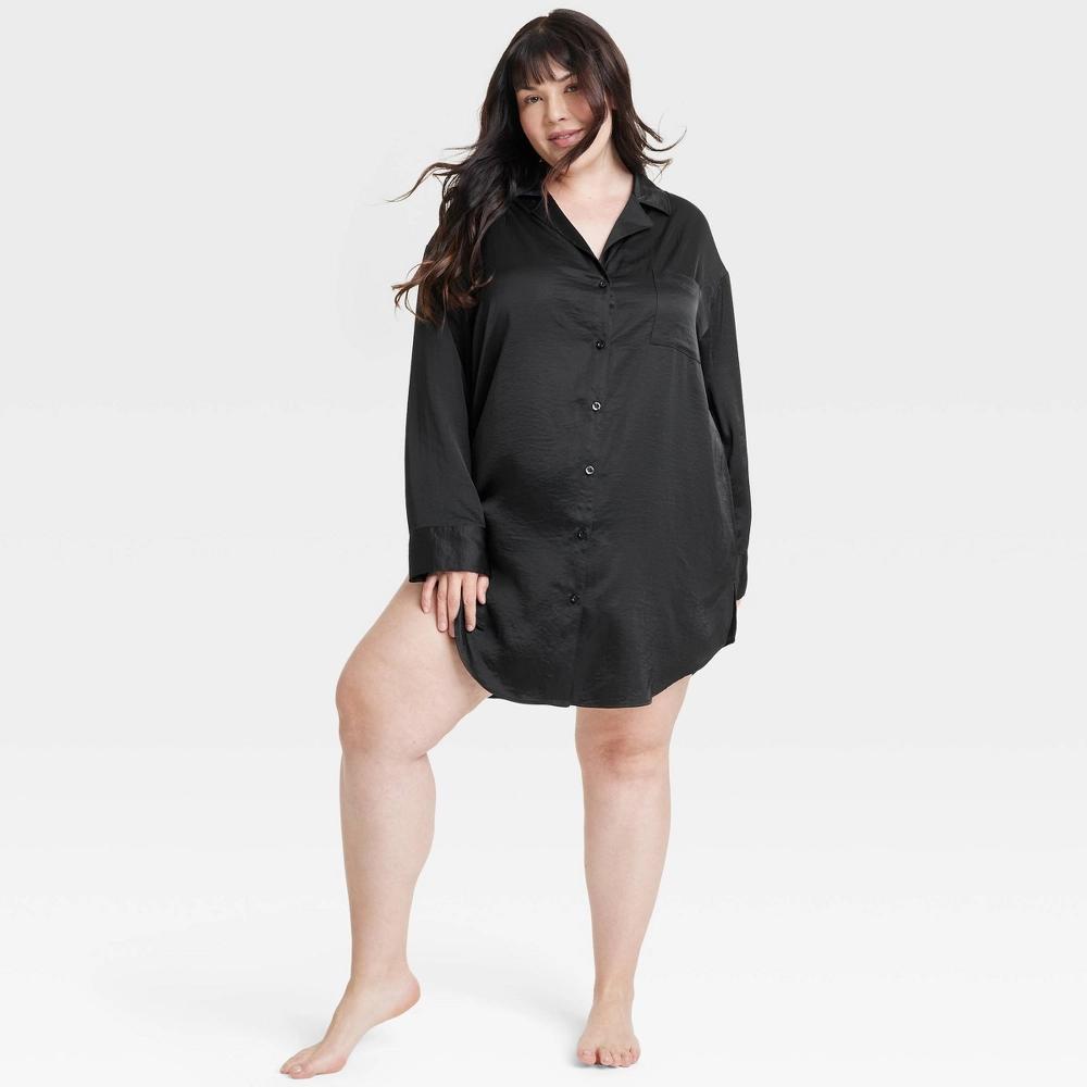 Womens Satin Notch Collar NightGown - Auden Black 2X Product Image
