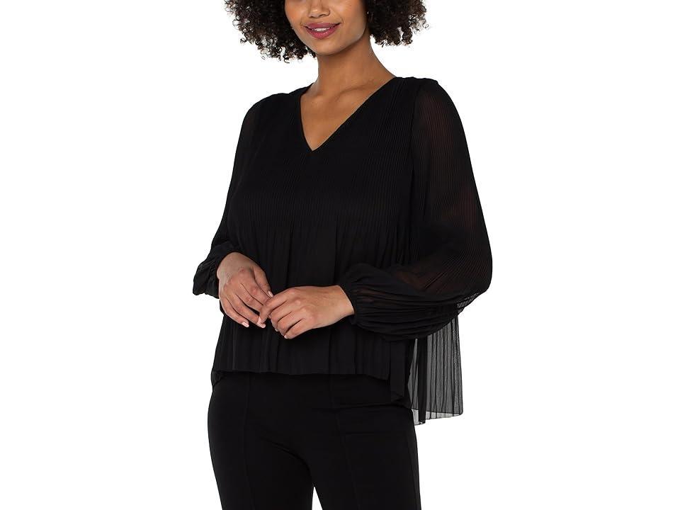Liverpool Los Angeles V-Neck Long Sleeve Pleated Top Women's Clothing Product Image
