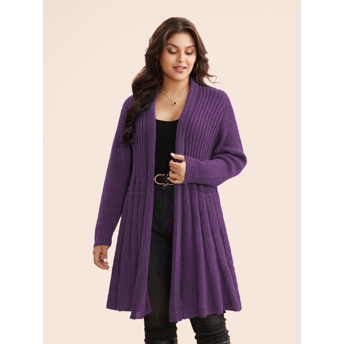 Plus Size Plain Textured Kimono Collar Cardigan Truegreen Women Casual Loose Long Sleeve Everyday Cardigans BloomChic 12/L Product Image