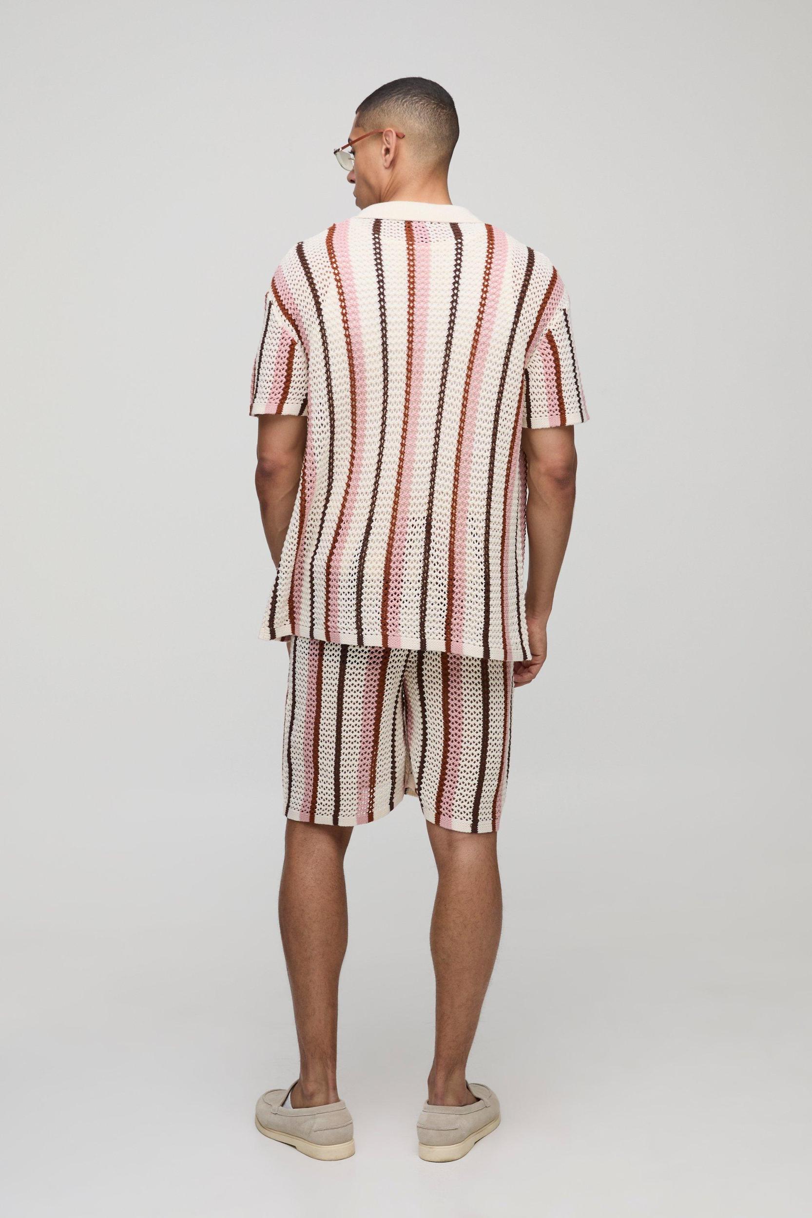 Boxy Fit Open Stitch Stripe Knitted Shirt | boohooMAN USA Product Image