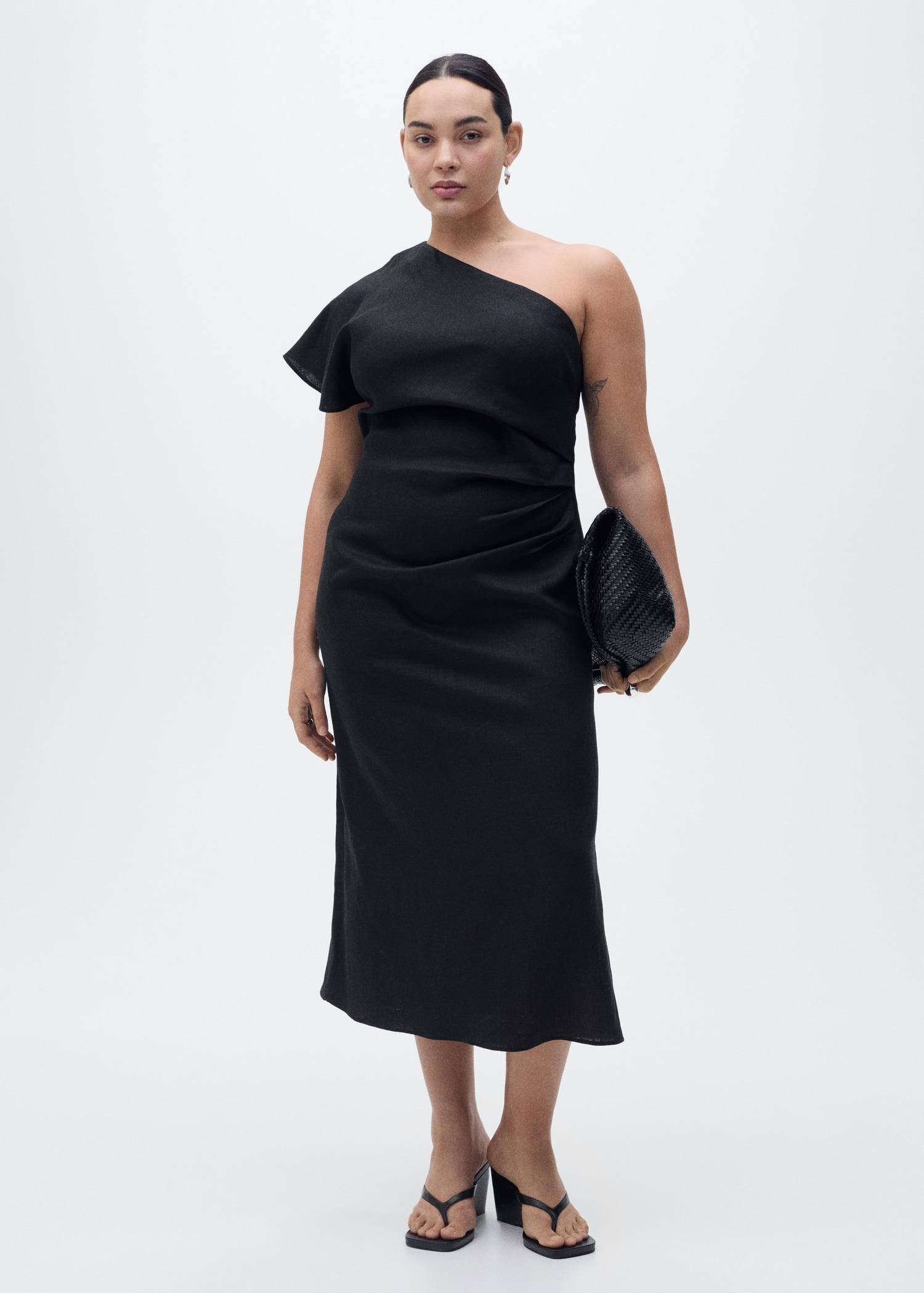 Asymmetrical linen dress - Women | MANGO USA Product Image
