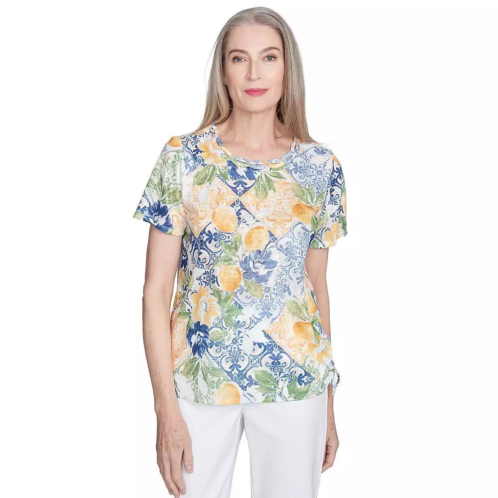 Women's Alfred Dunner Lemon Tile Knotted Crewneck Top, Size: Small, Yellow Product Image