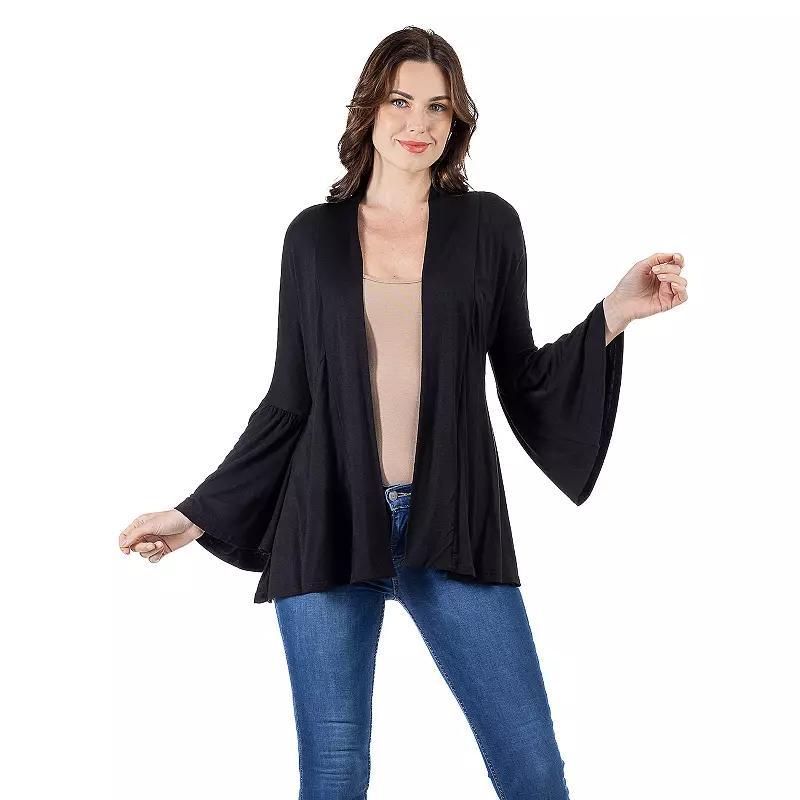 Women's 24Seven Comfort Apparel Bell Sleeve Flared Open Front Cardigan, Size: Medium, Black Product Image