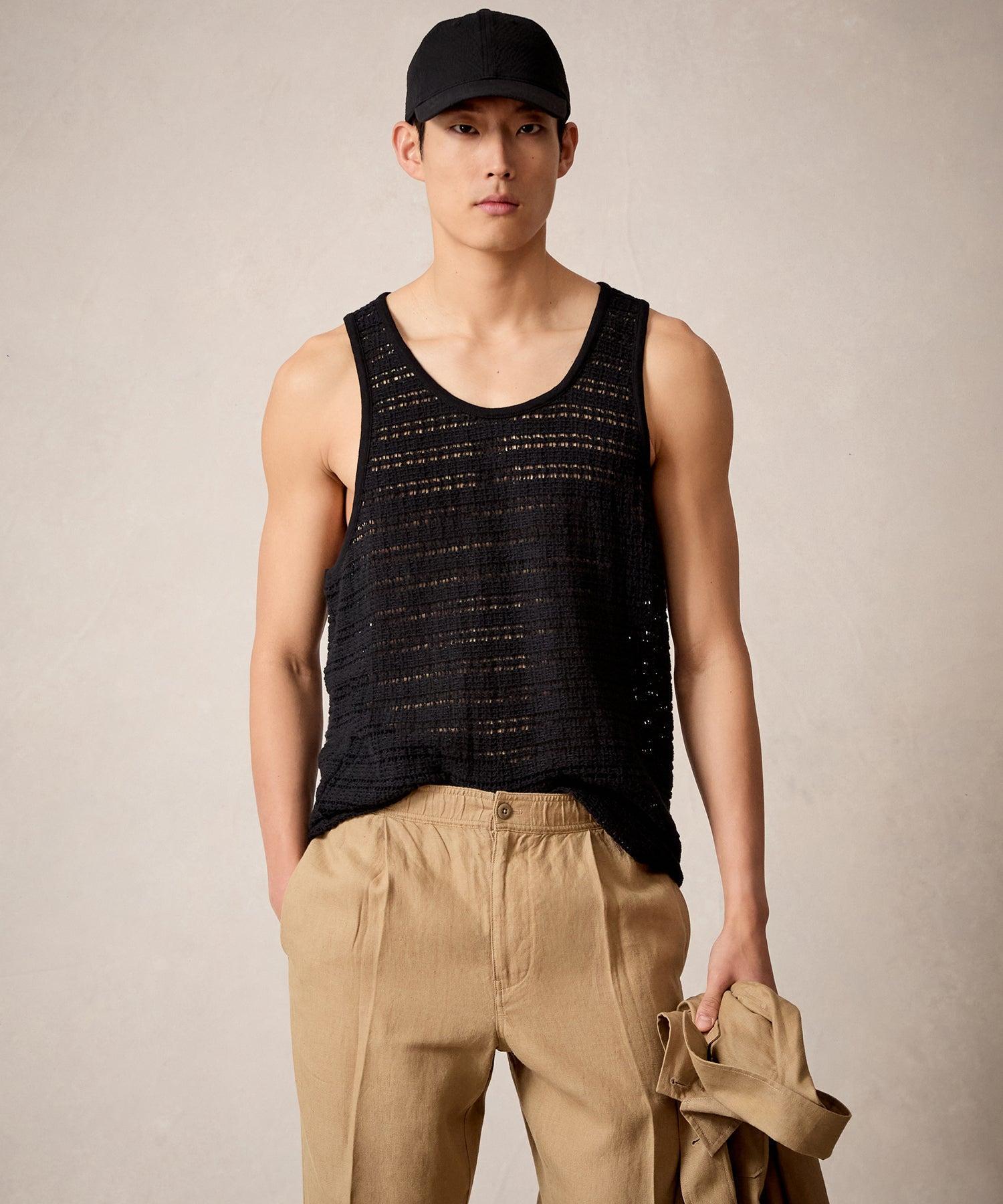 Open-Knit Tank Top in Black Product Image