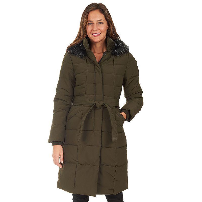 Women's Fleet Street Long Faux Down Quilted Coat, Size: Large, Black Product Image