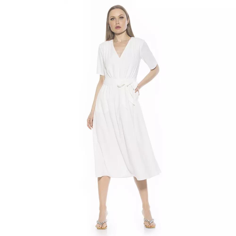 Women's ALEXIA ADMOR Larisa Fit & Flare Waist Tie Midi Dress, Size: 2, Ivory Product Image