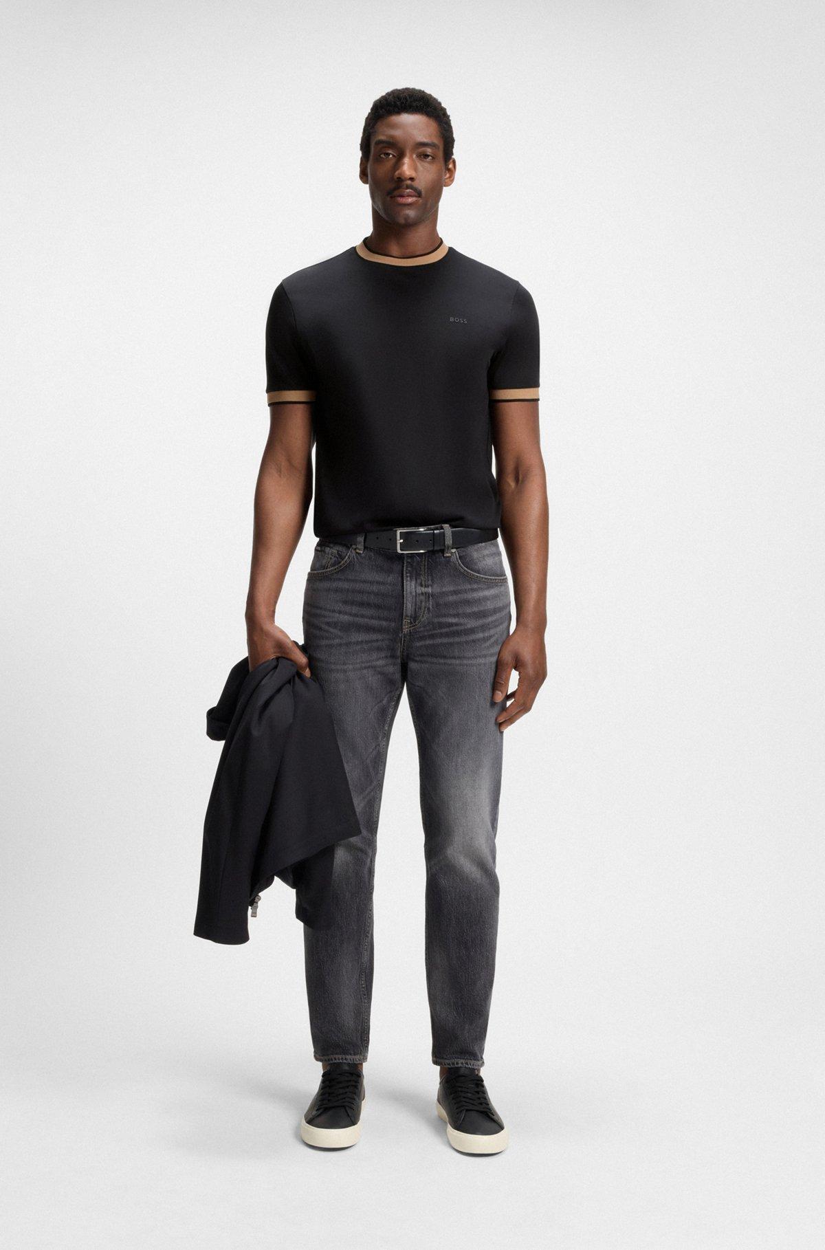 BOSS - Slim-fit shirt in dobby cotton with contrast trims - Black Product Image