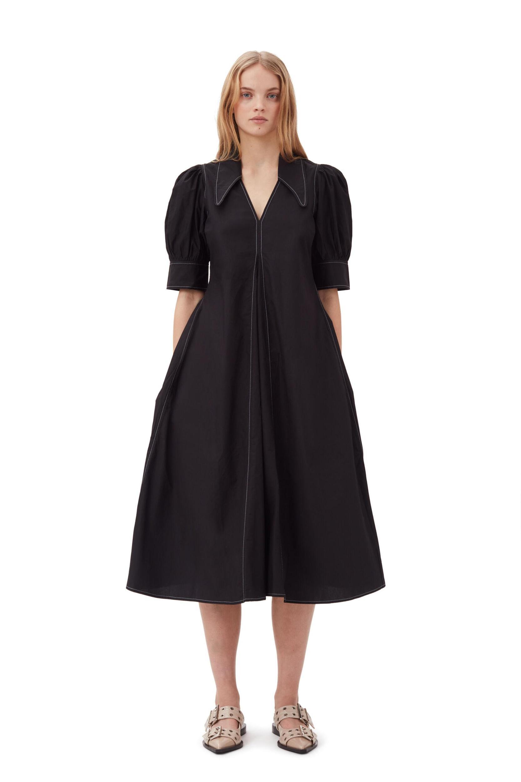 Cotton Poplin V-Neck Midi Dress Product Image