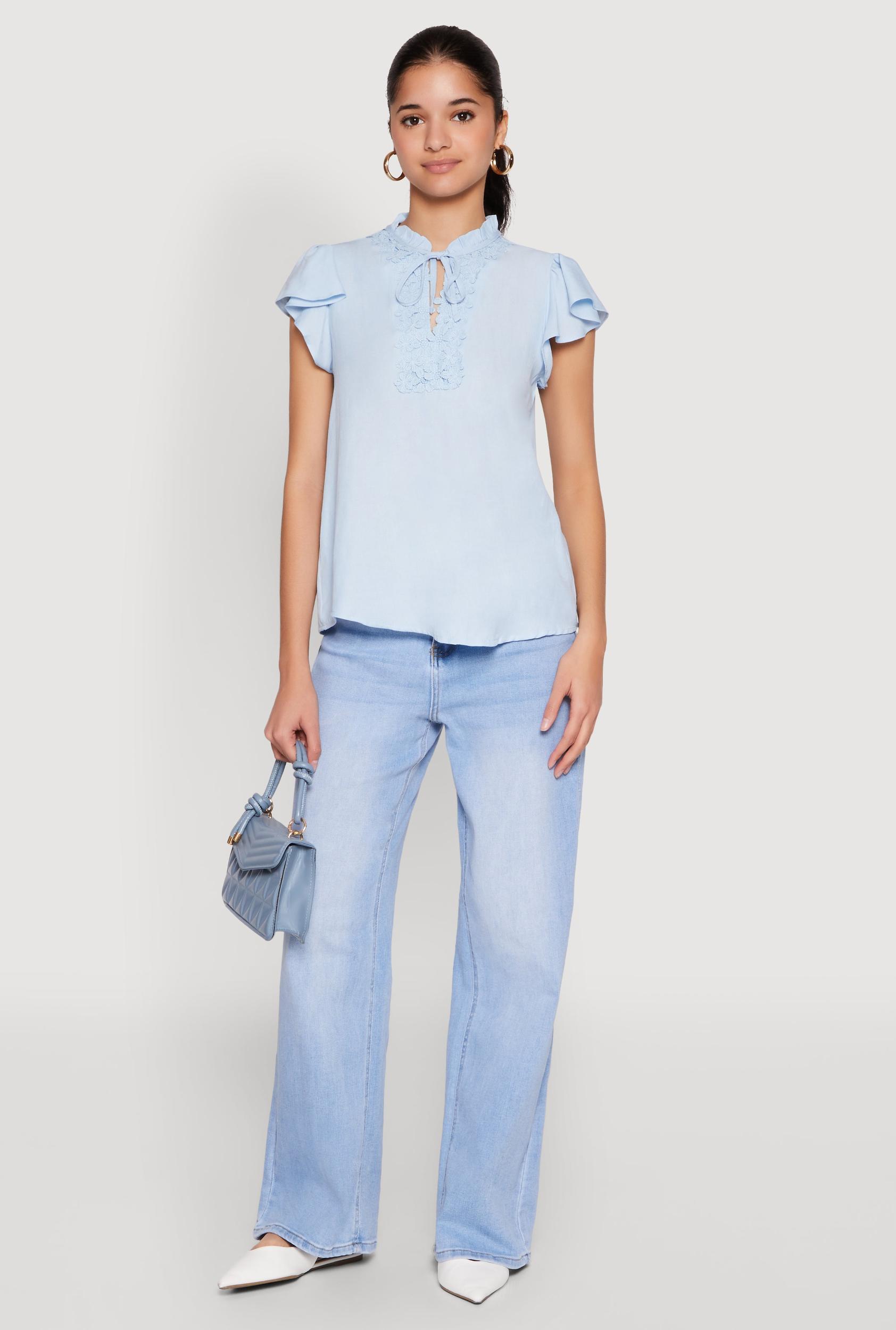 Womens Iris Crochet Detail Flounce Sleeve Blouse Product Image