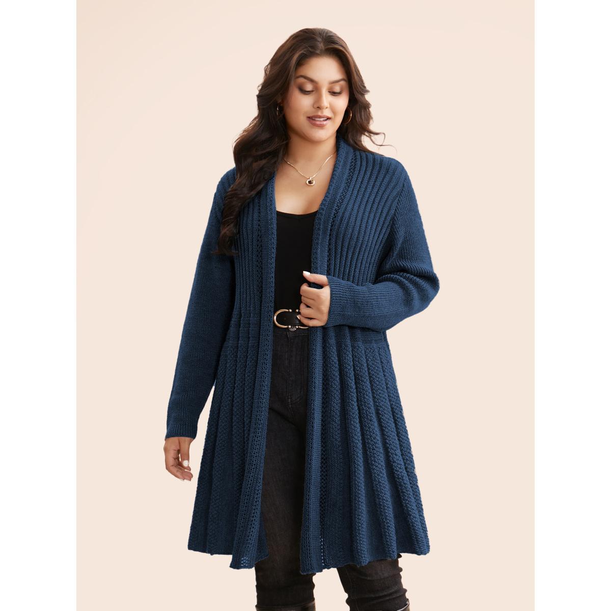 Plus Size Plain Textured Kimono Collar Cardigan Deepred Women Casual Loose Long Sleeve Everyday Cardigans BloomChic 30/6X Product Image