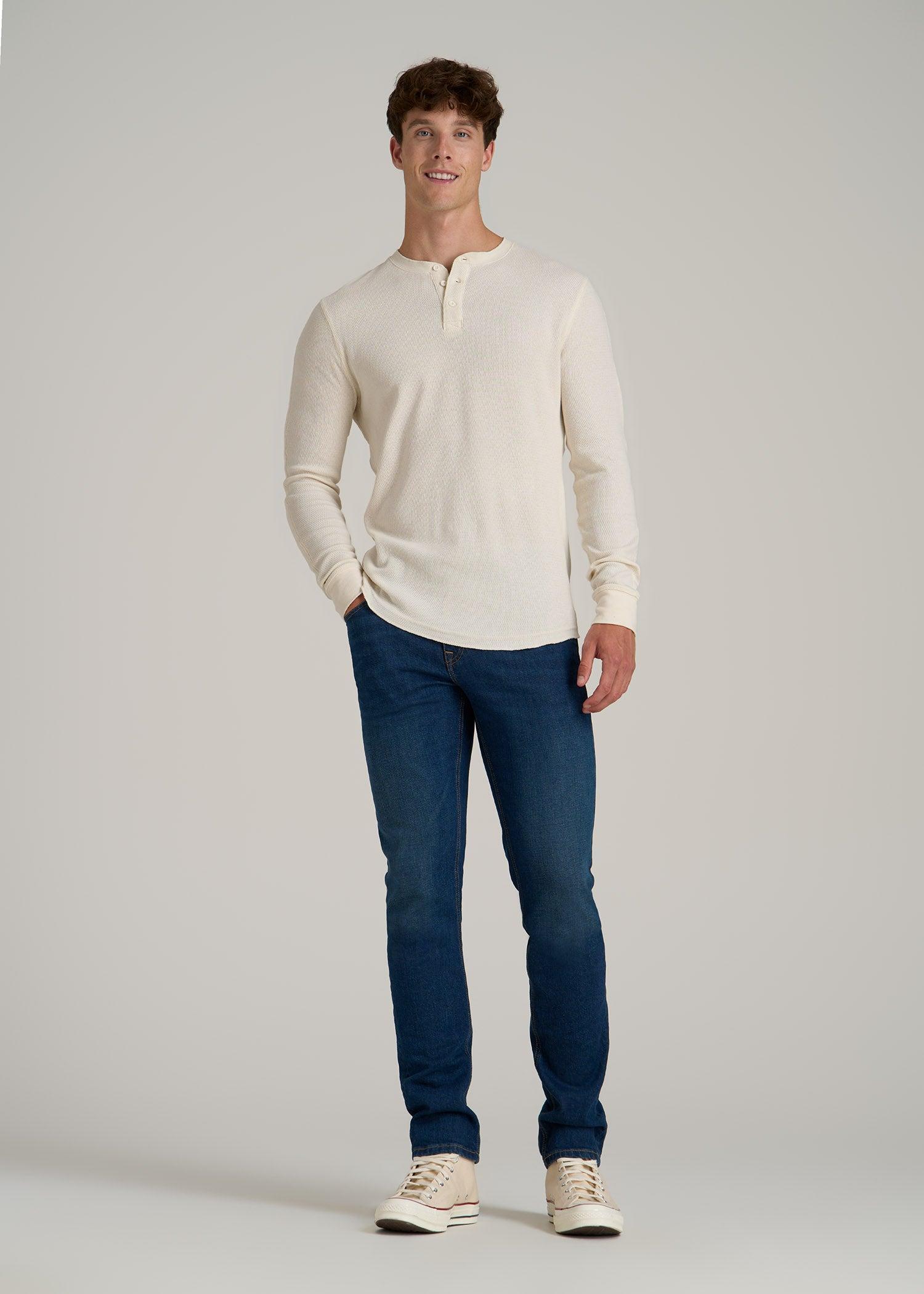 Double Honeycomb Thermal Long-Sleeve Henley Shirt for Tall Men in White Alyssum Product Image