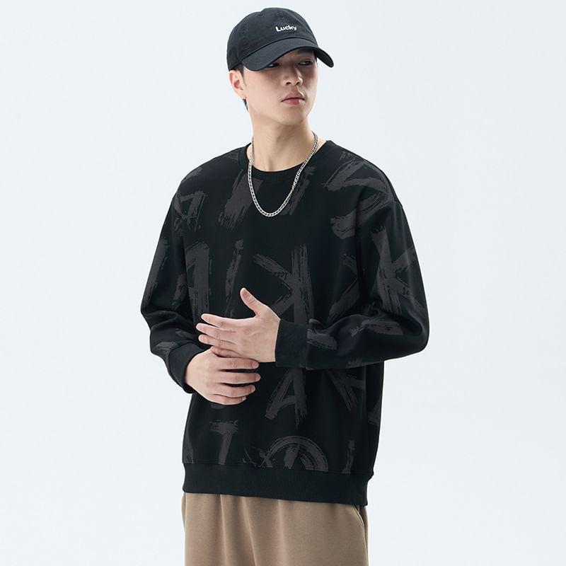 Long-Sleeve Crew Neck Lettering T-Shirt Product Image