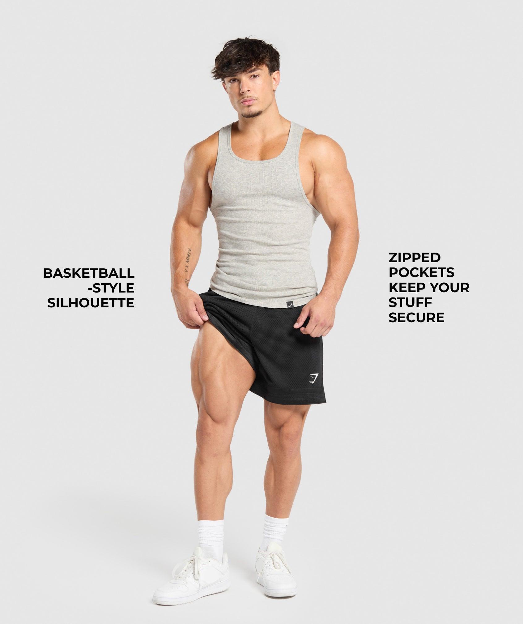 Gymshark Varsity Mesh Shorts - Black/White Logo Male Product Image