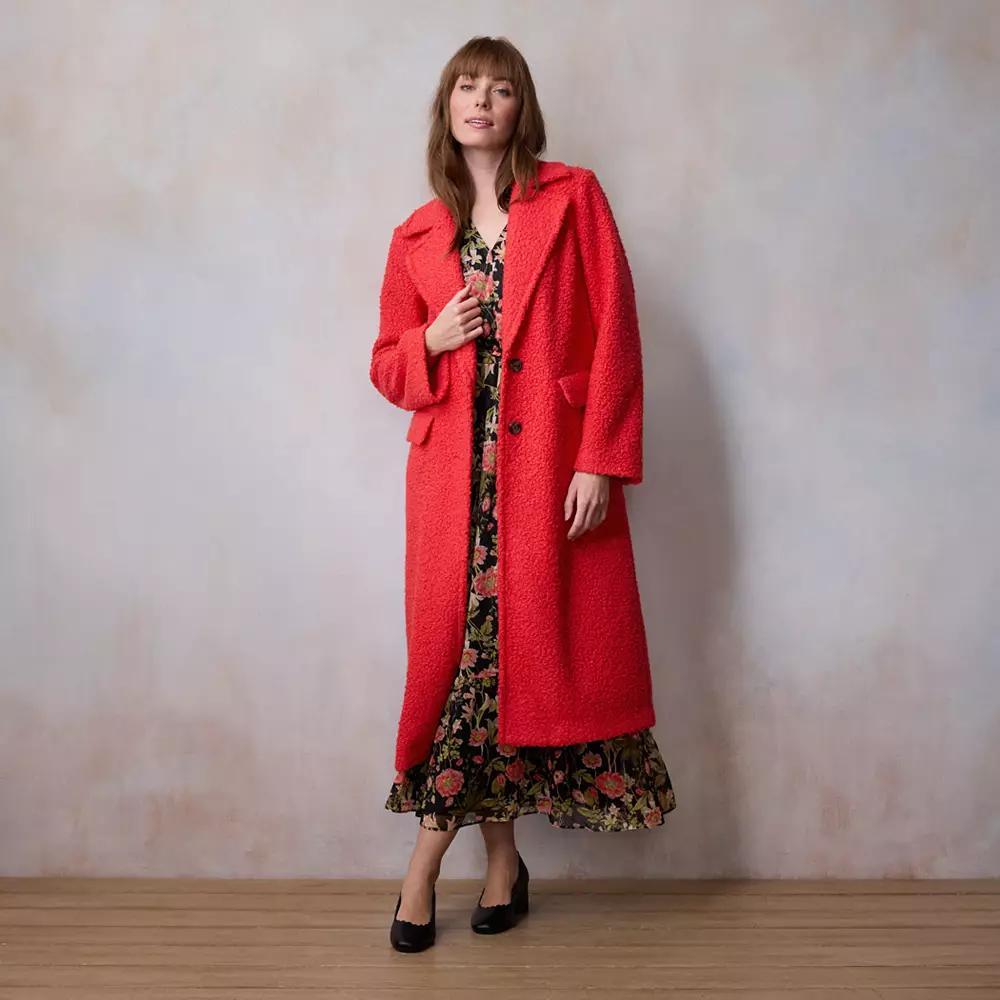 Women's LC Lauren Conrad Long Overcoat, Size: XXL, Hawaii Pink Product Image