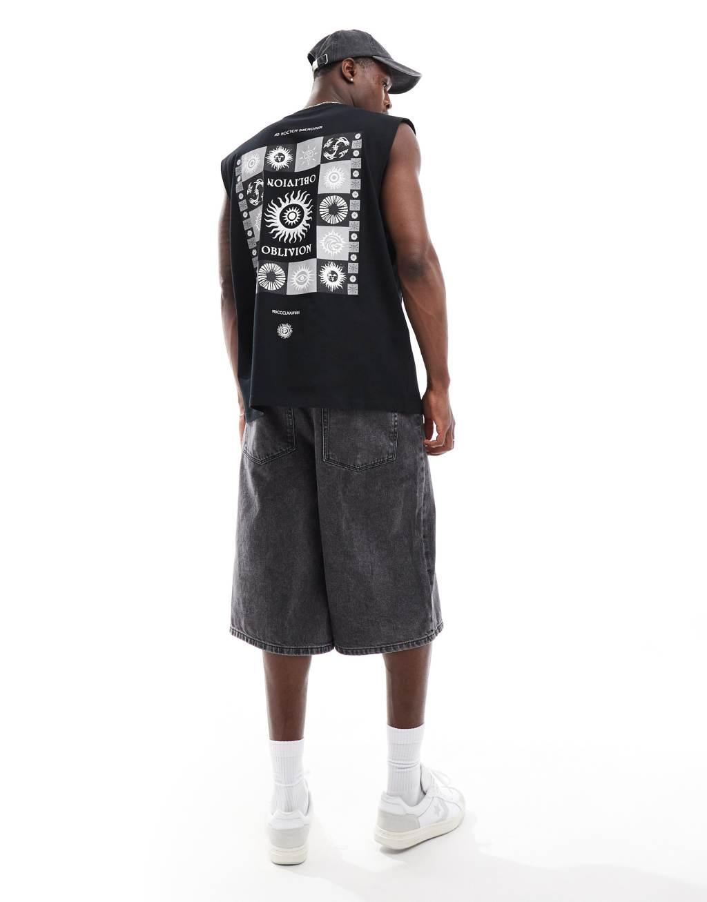 ASOS DESIGN oversized tank top in black with celestial back print Product Image