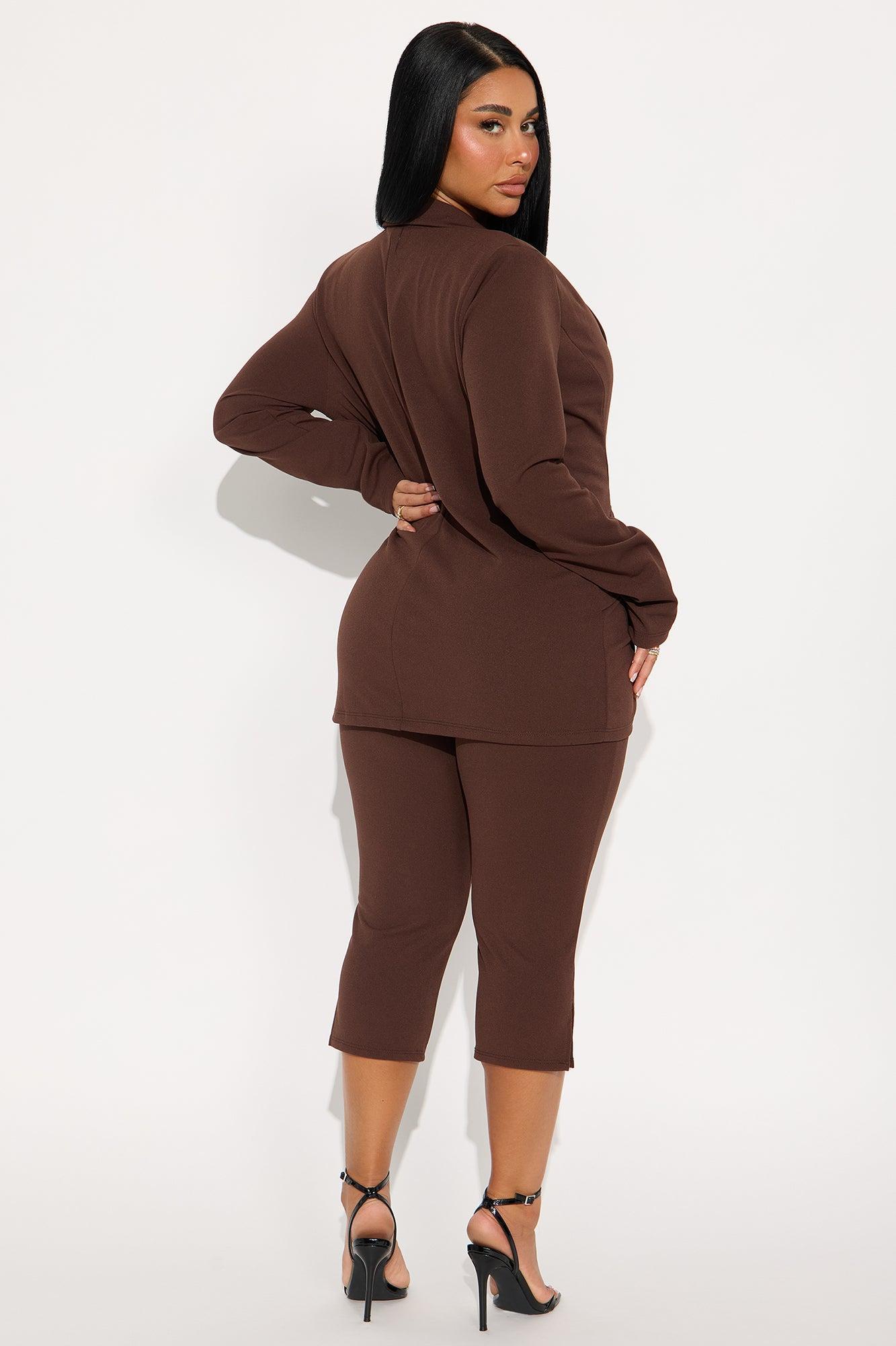 Working It Out Blazer Capri Pant Set - Chocolate Product Image