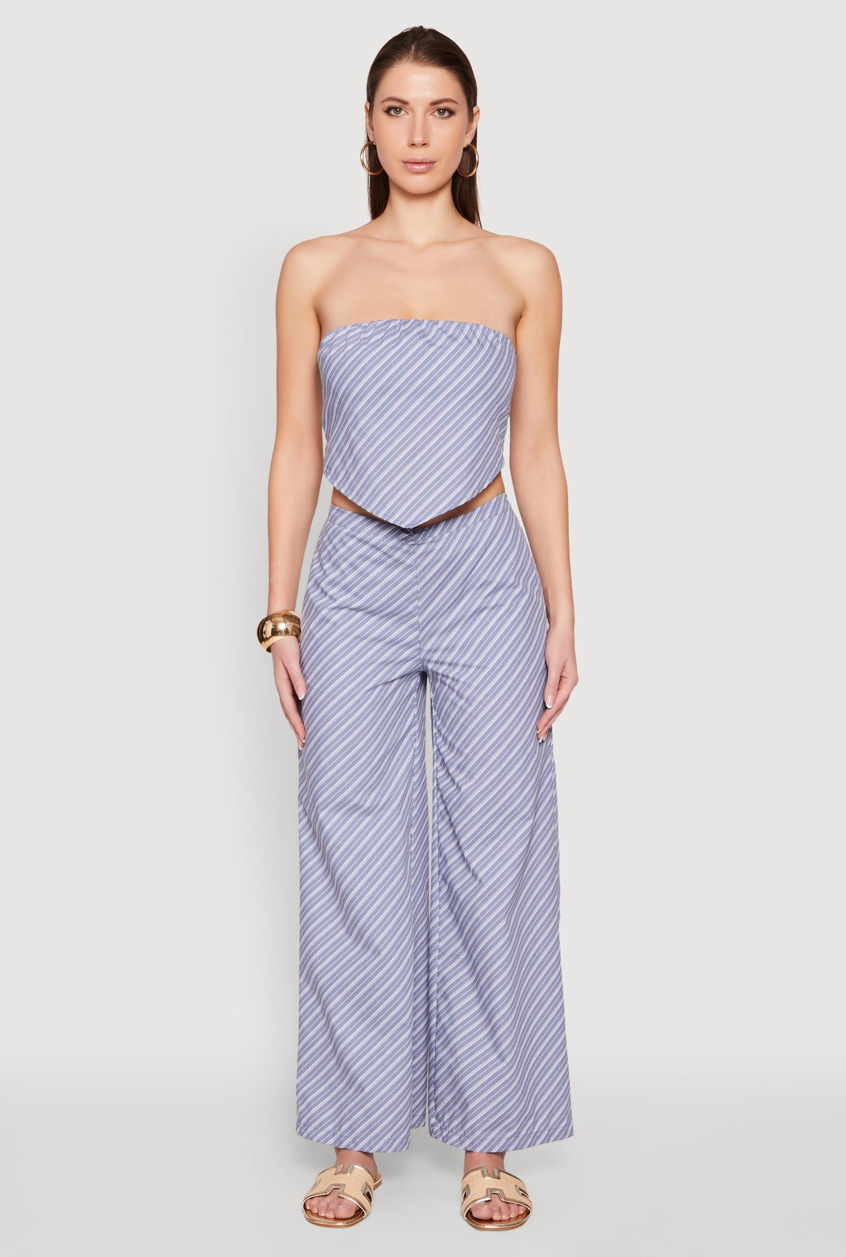 Womens High Waisted Pinstripe Wide Leg Pants Product Image