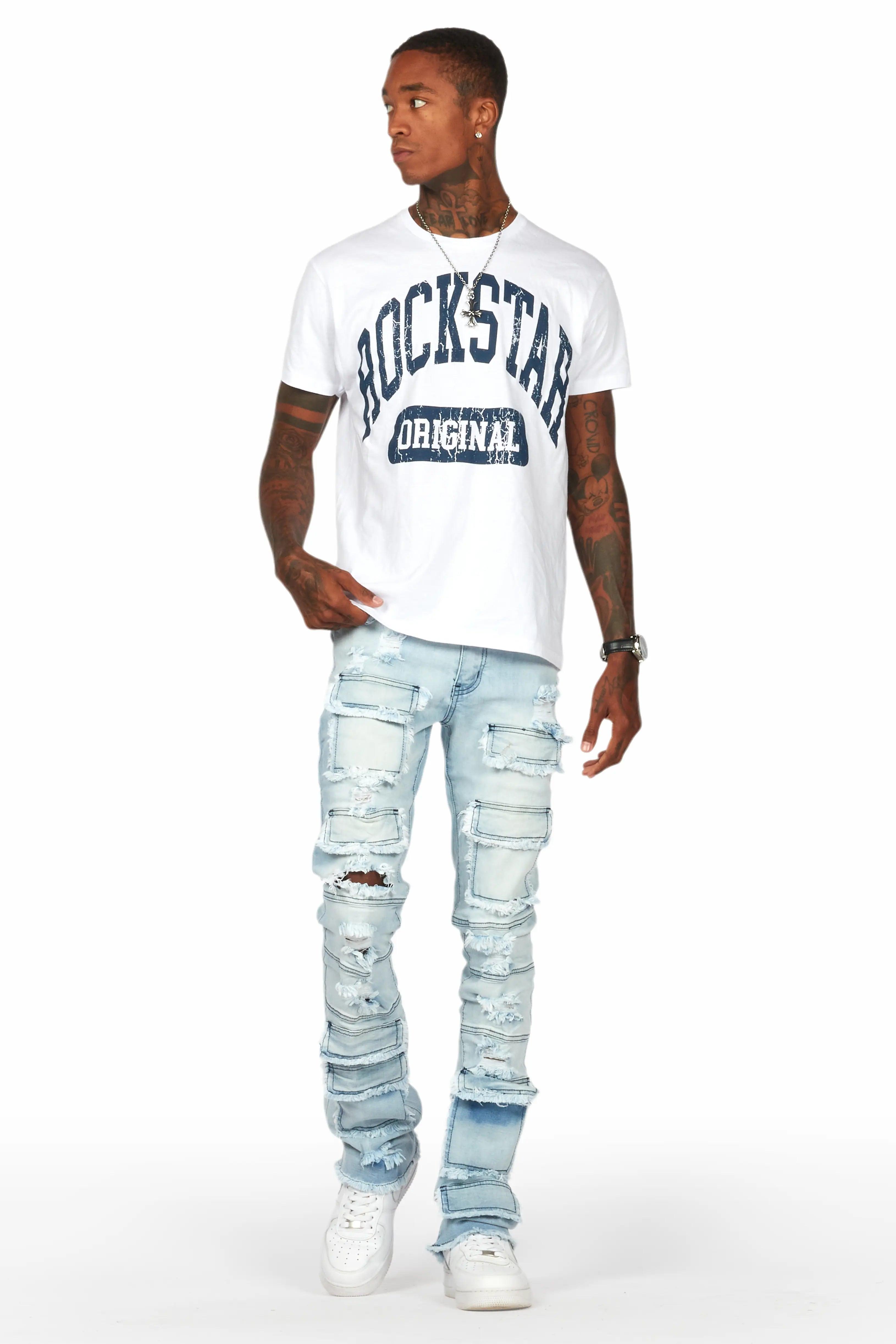 Erico Blue Stacked Flare Cargo Jean Male Product Image