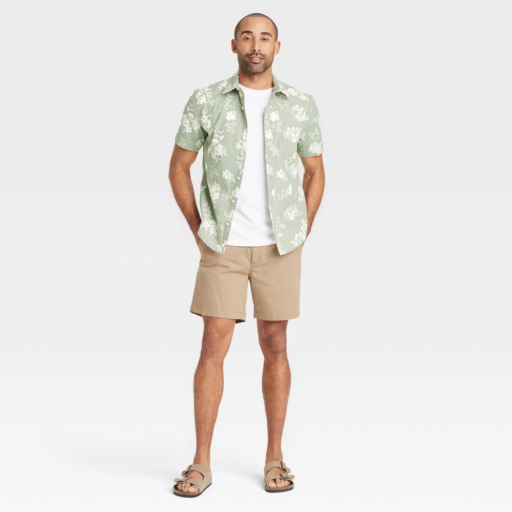 Men's Short Sleeve Poplin Shirt - Goodfellow & Co™ Dark M: Botanical Pattern, Midweight, Button Down Collar Product Image