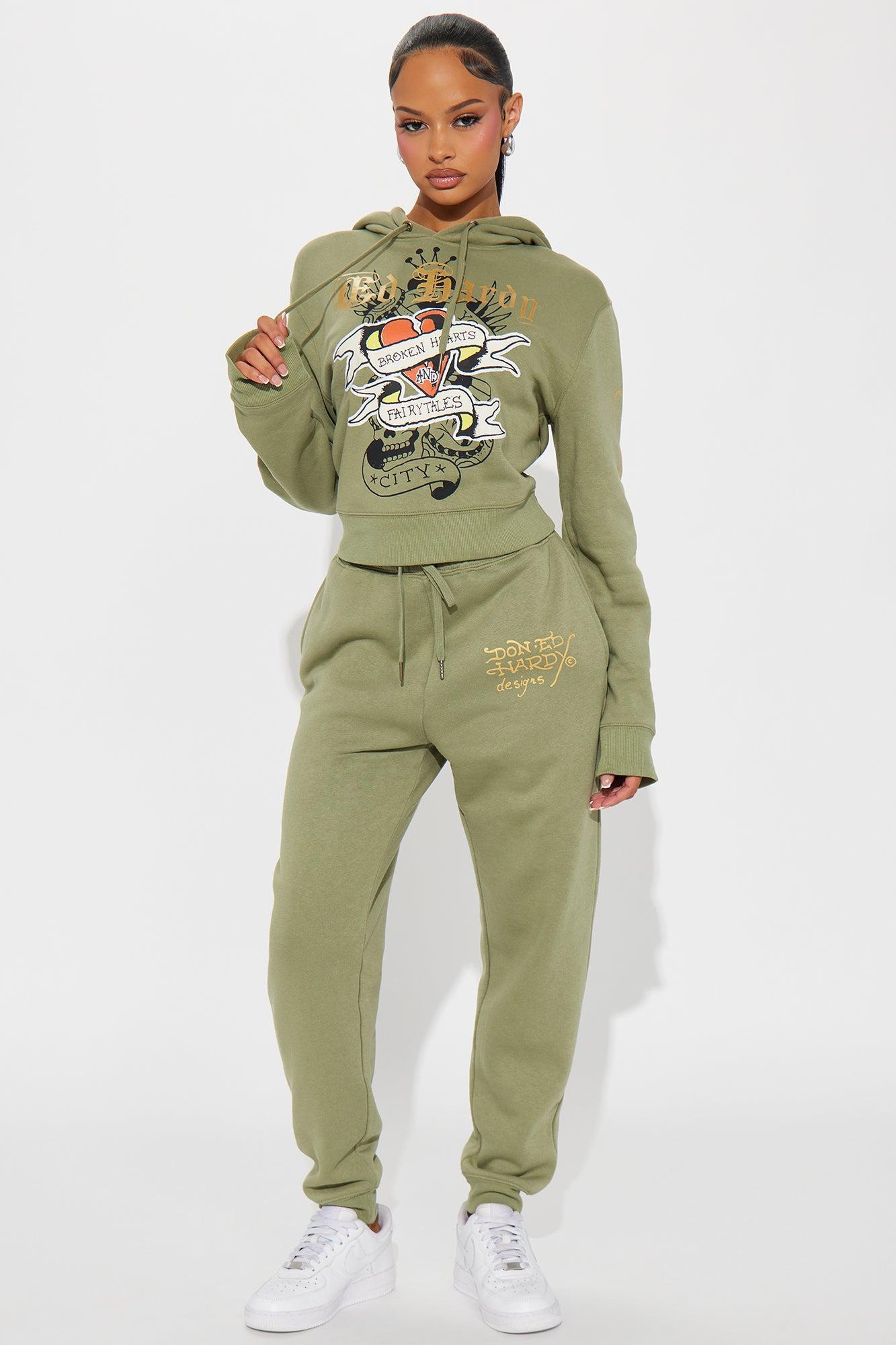 Ed Hardy Broken Hearts Cropped Hoodie - Sage Product Image