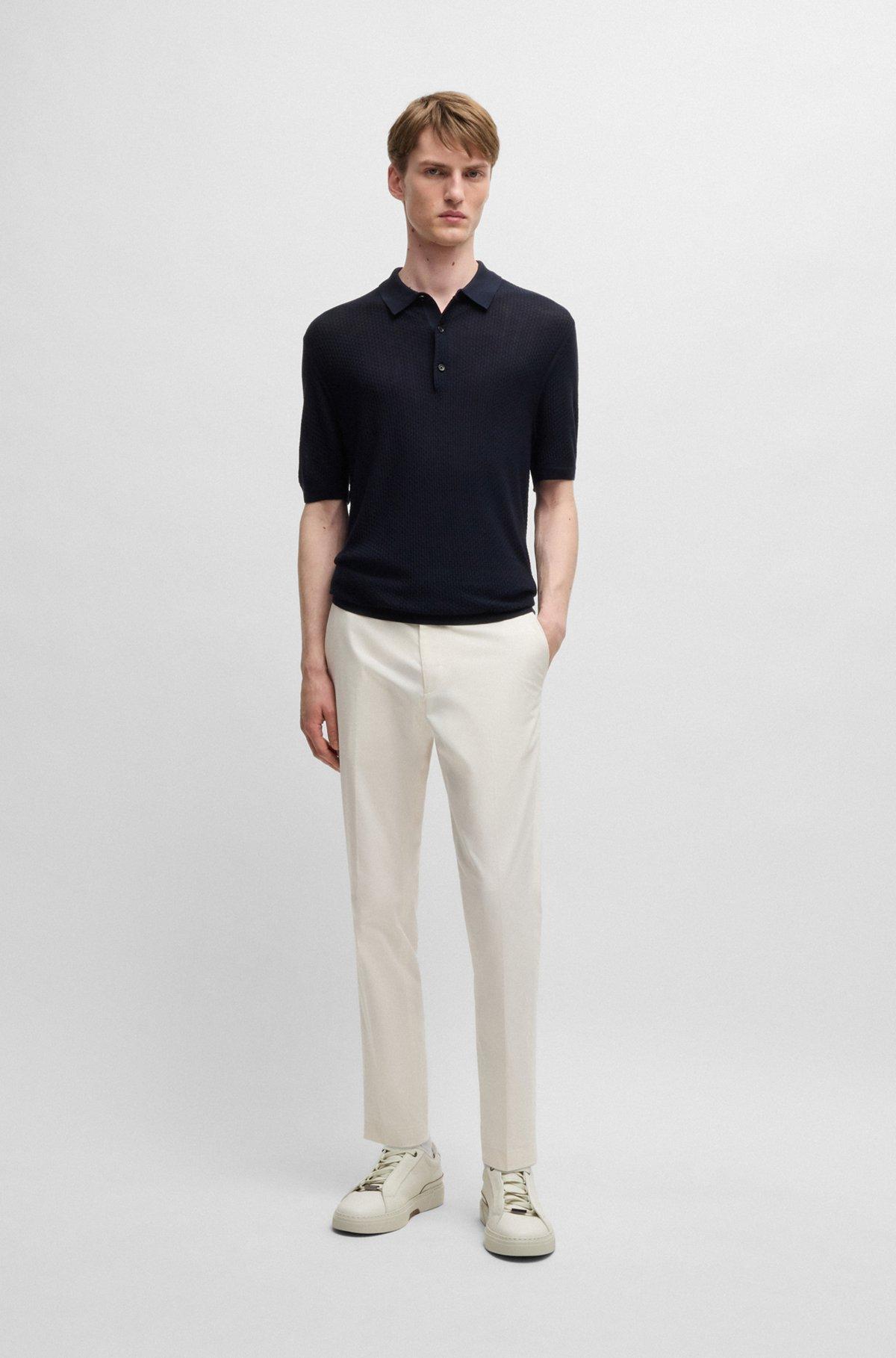Slim-fit trousers in stretch cotton with silk Product Image