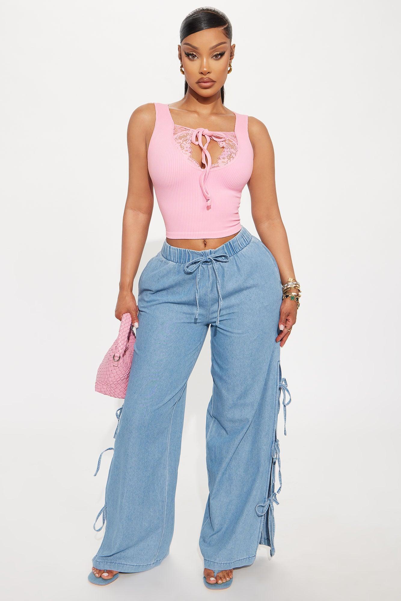 Liv Lace Trim Seamless Tank Top - Pink Product Image