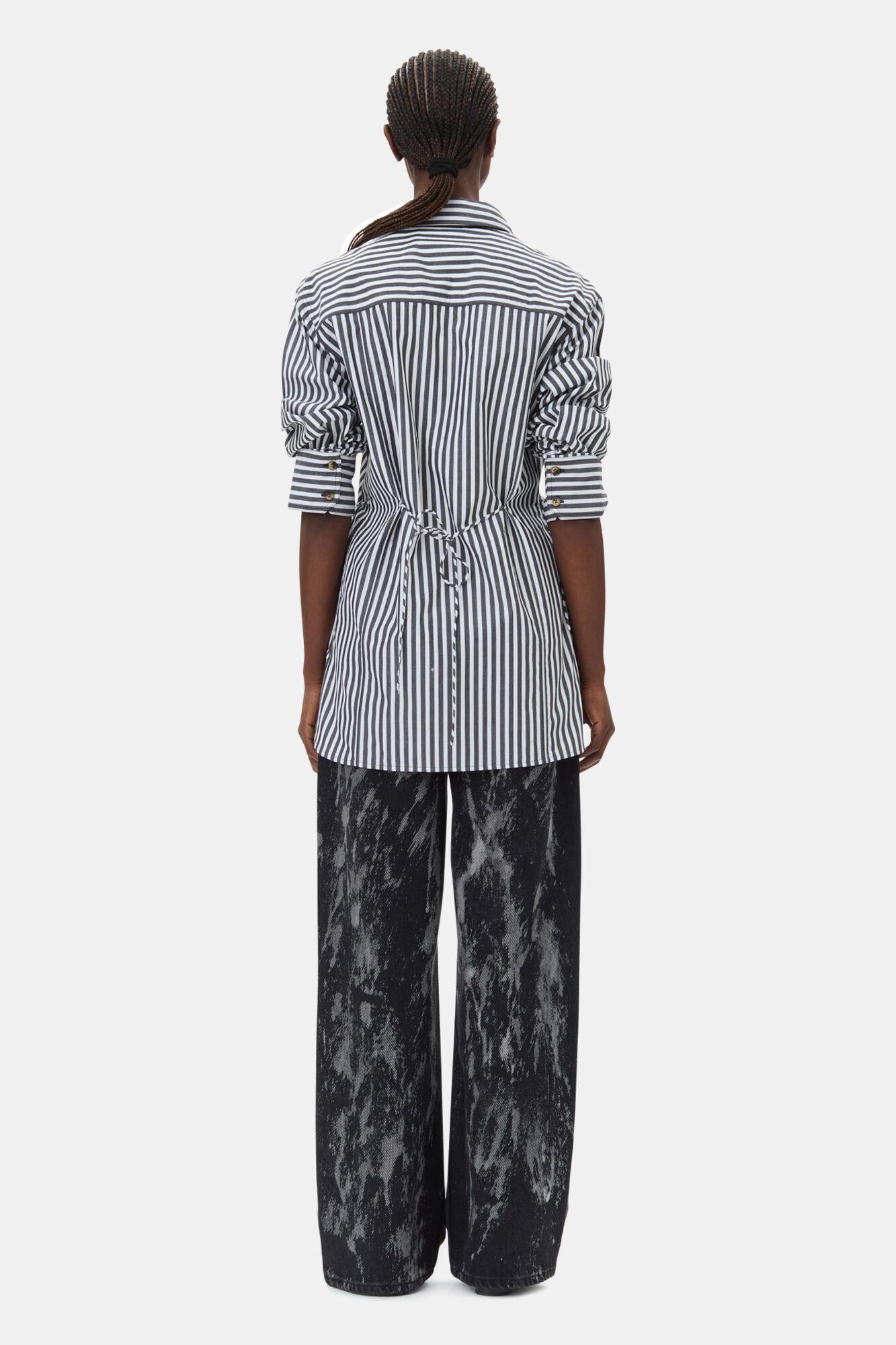 Stripe Cotton Oversized Tie String Shirt Product Image