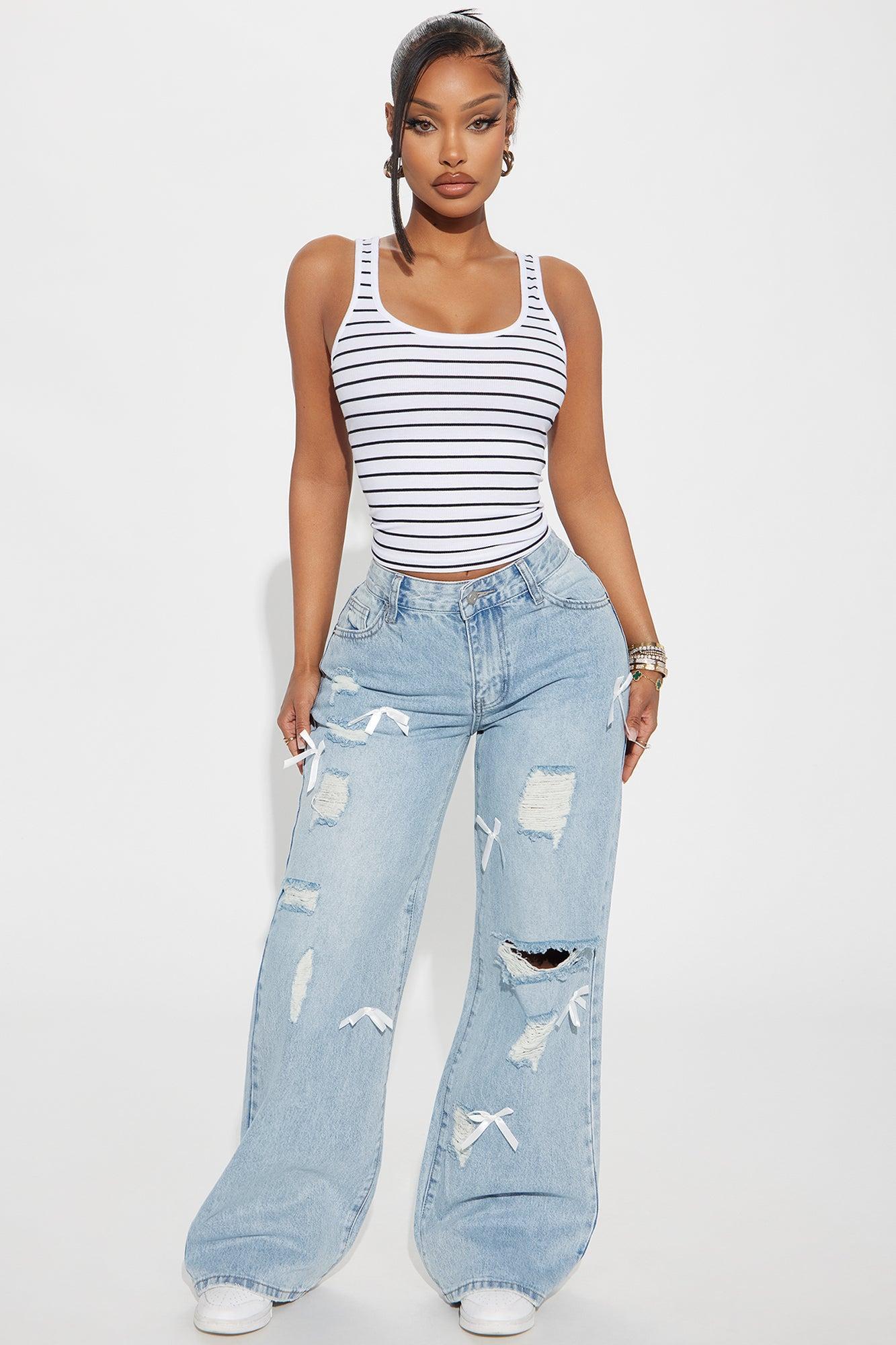 Betsy Non Stretch Bow Wide Leg Jeans - Light Wash Product Image