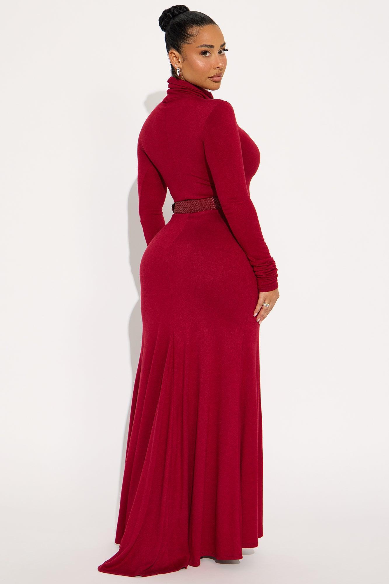 Lilianna Turtle Neck Maxi Dress - Burgundy Product Image