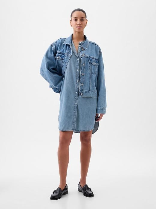 Puff-Sleeve Denim Mini Dress Product Image
