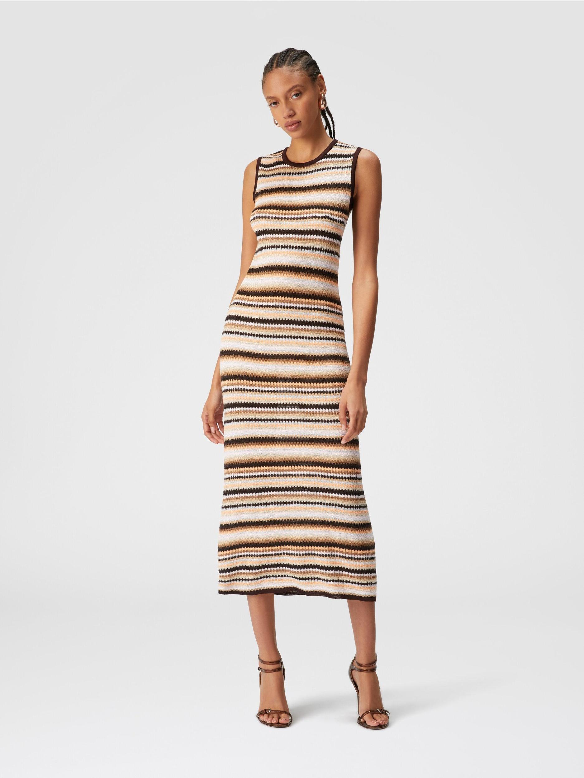 Sleeveless midi dress in striped wool and viscose Product Image