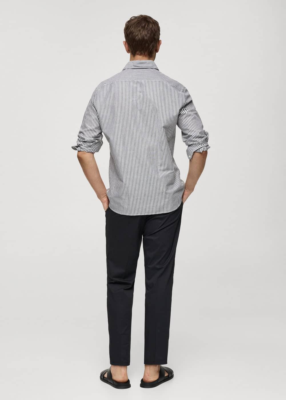 Regular-fit striped cotton-linen shirt - Men | MANGO USA Product Image