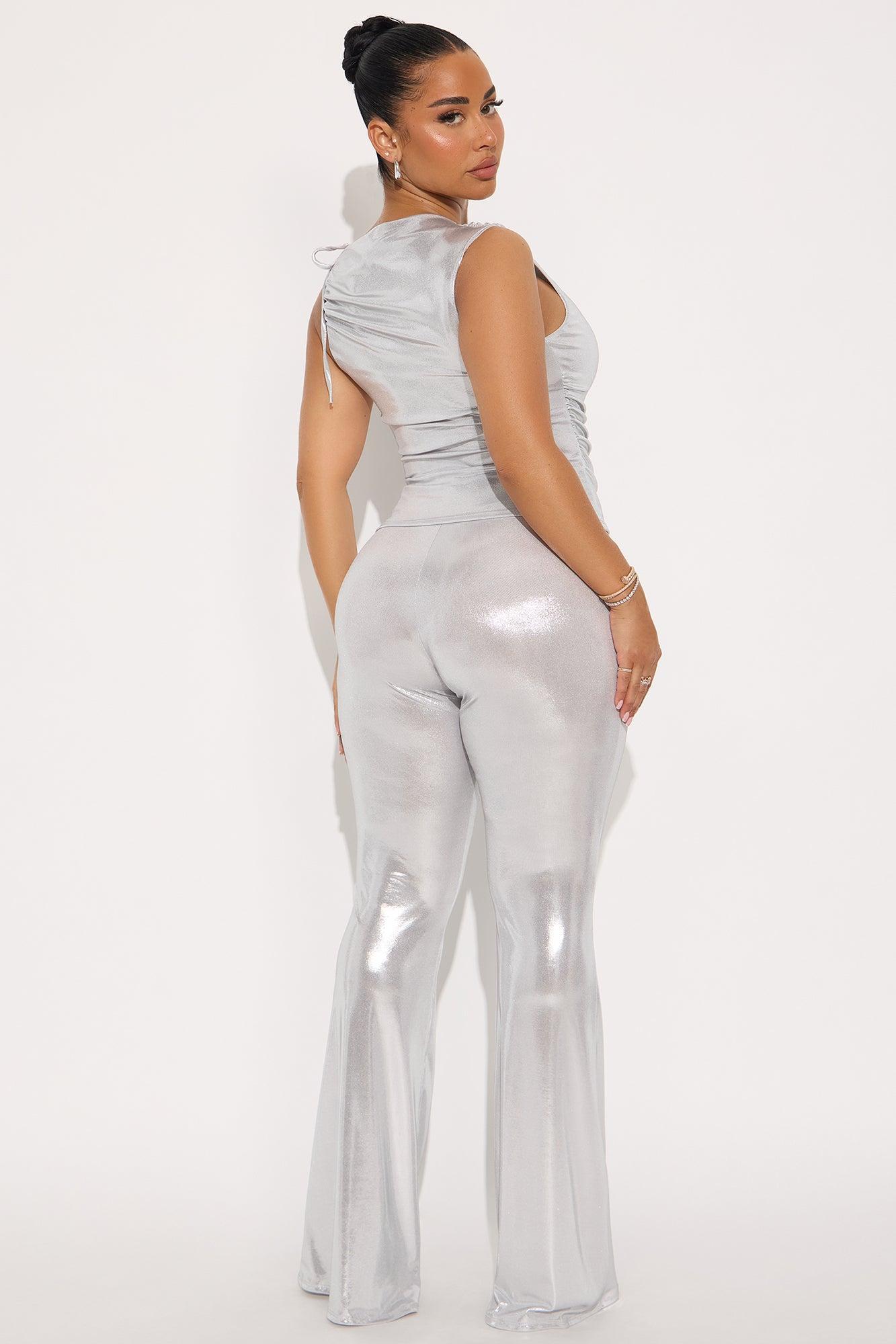 Kai Metallic Flare Pant Set - Silver Product Image