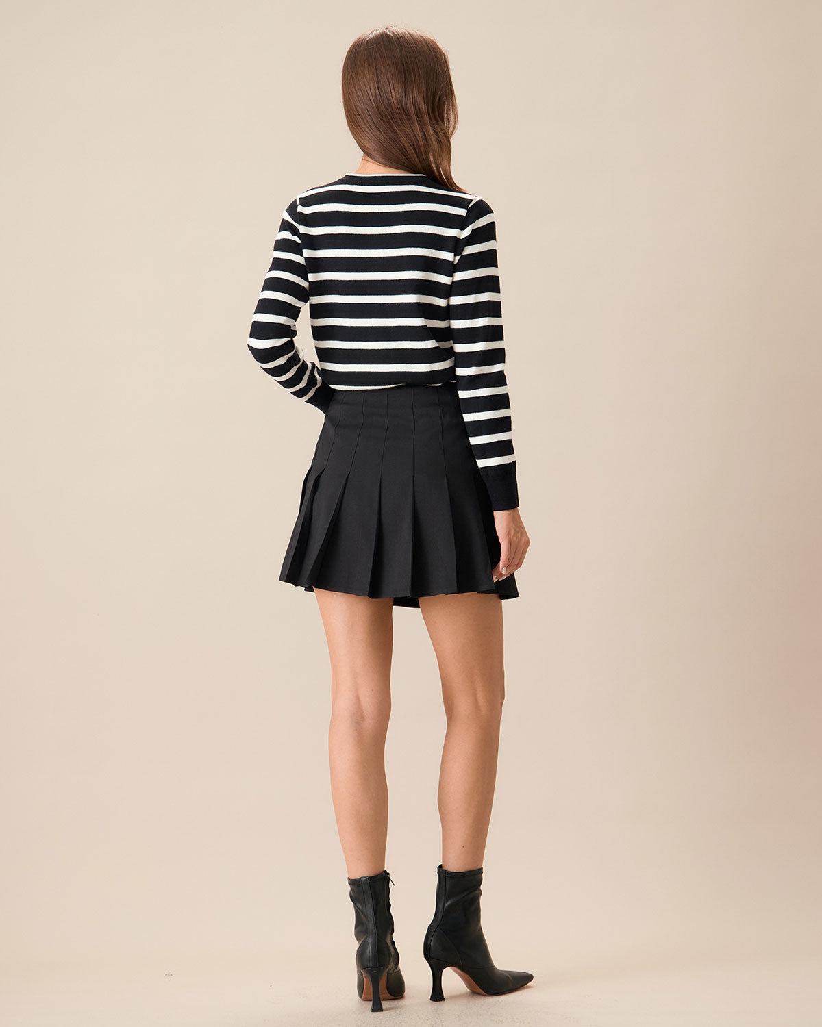 Women's Black Striped Single-Breasted Cardigan Female Product Image
