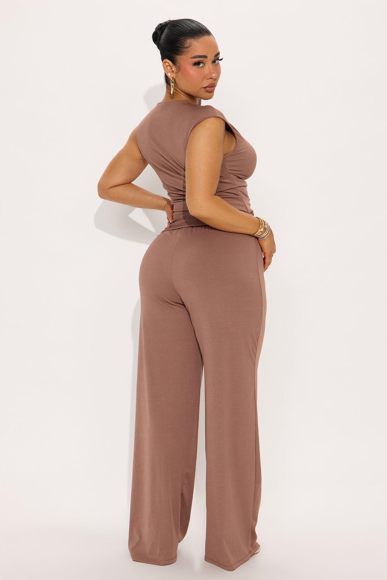 Cathy Ribbed Pant Set - Mocha Product Image