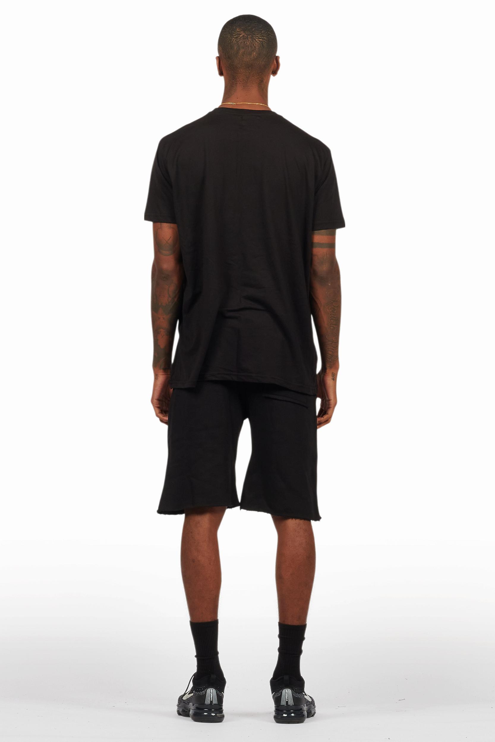 Bubble Black T-Shirt/Raw Edge Short Set Male Product Image