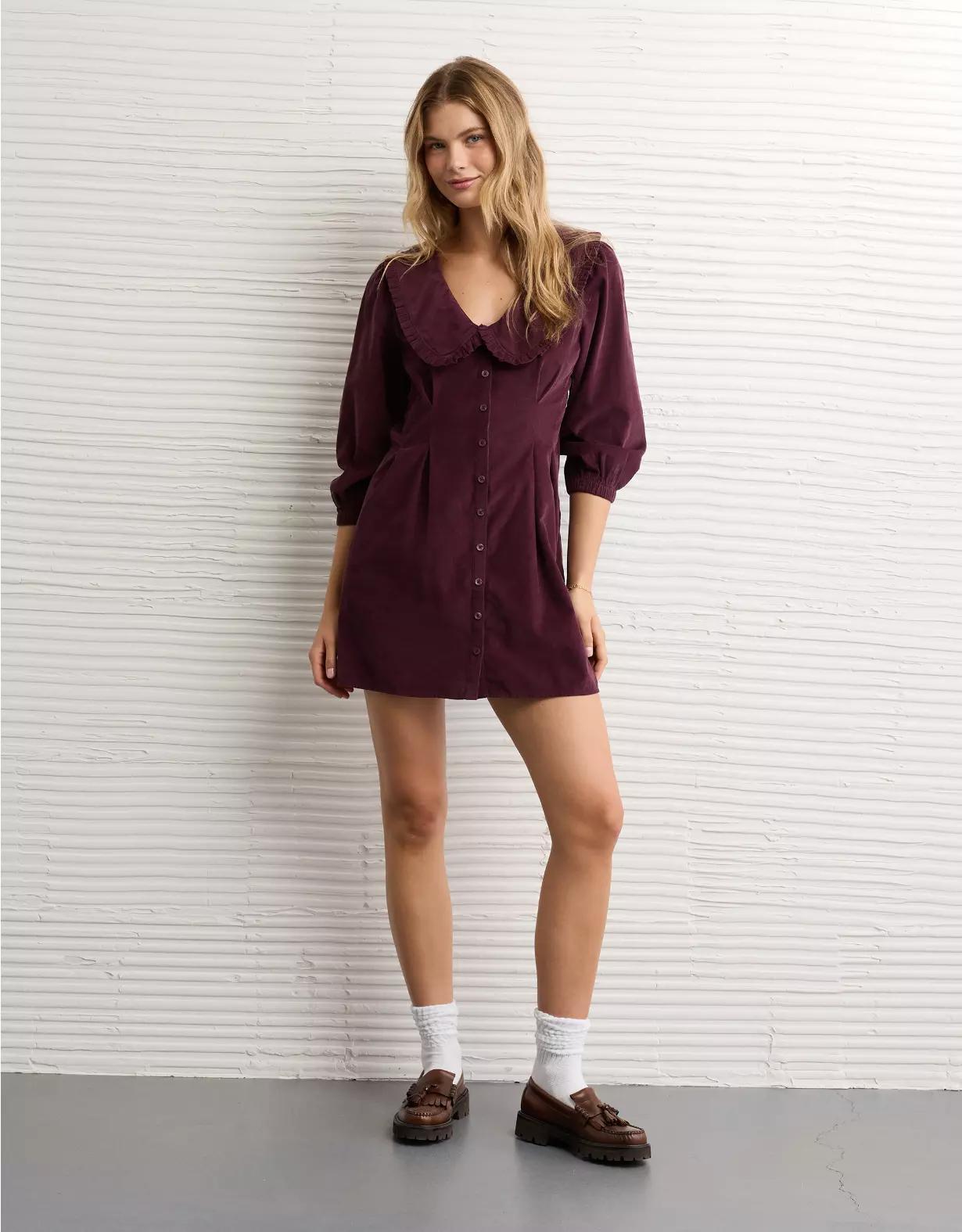 AE Button-Front Mini Dress Product Image