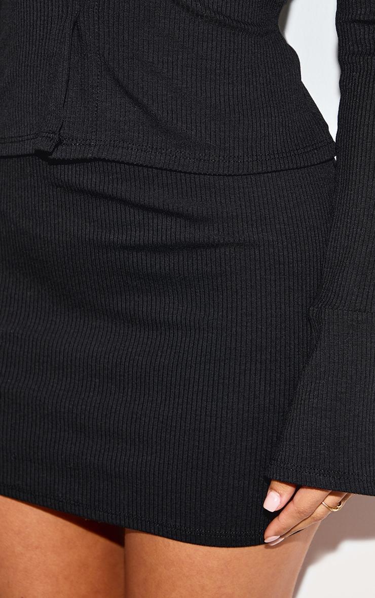 Petite Black Ribbed High Waist Mini Skirt Product Image