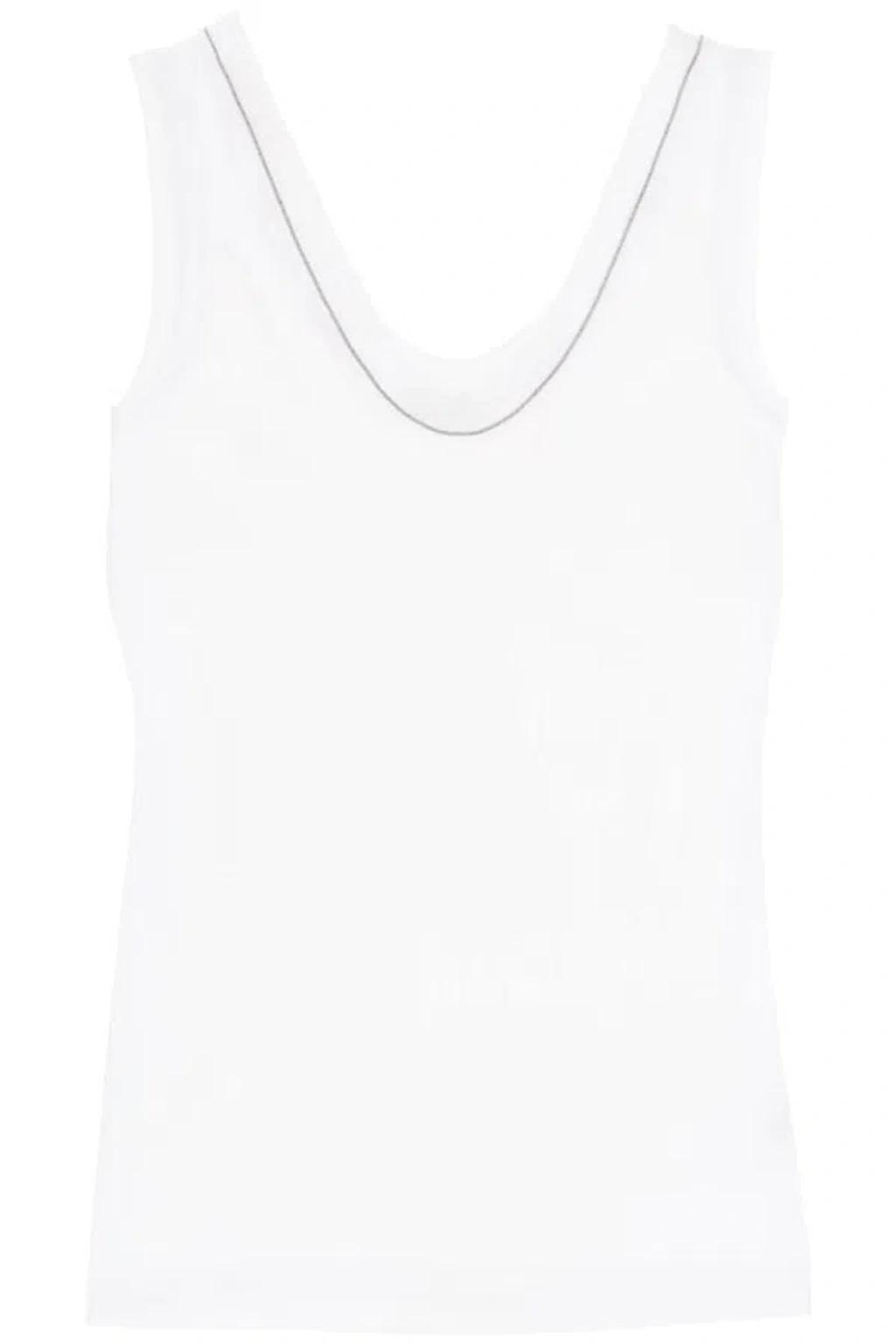 Ribbed Tank Top With Shiny Collar In White Product Image