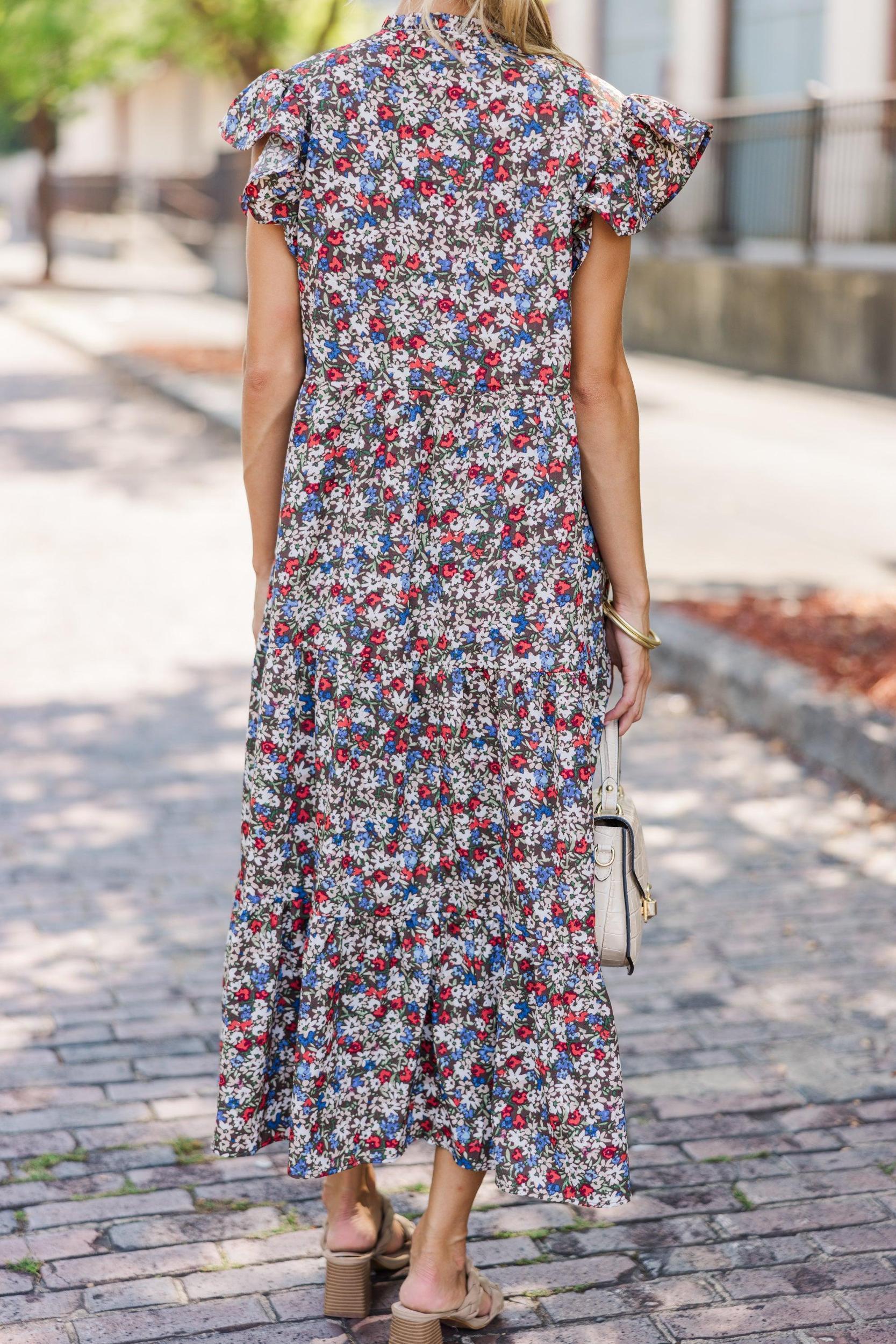 Just For Today Red Ditsy Floral Midi Dress Female Product Image