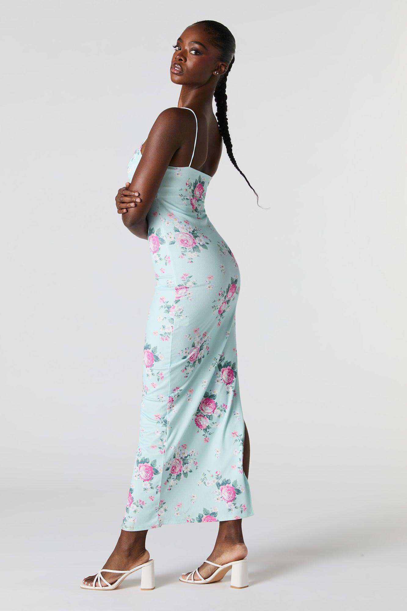 Ribbed Slit Bodycon Maxi Dress Female Product Image