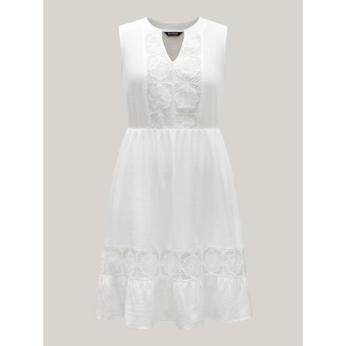 Plus Size Floral Textured Solid Tiered Hem Midi Dress Originalwhite Women Flat collar with V-notch Sleeveless Curvy BloomChic 30/6X Product Image