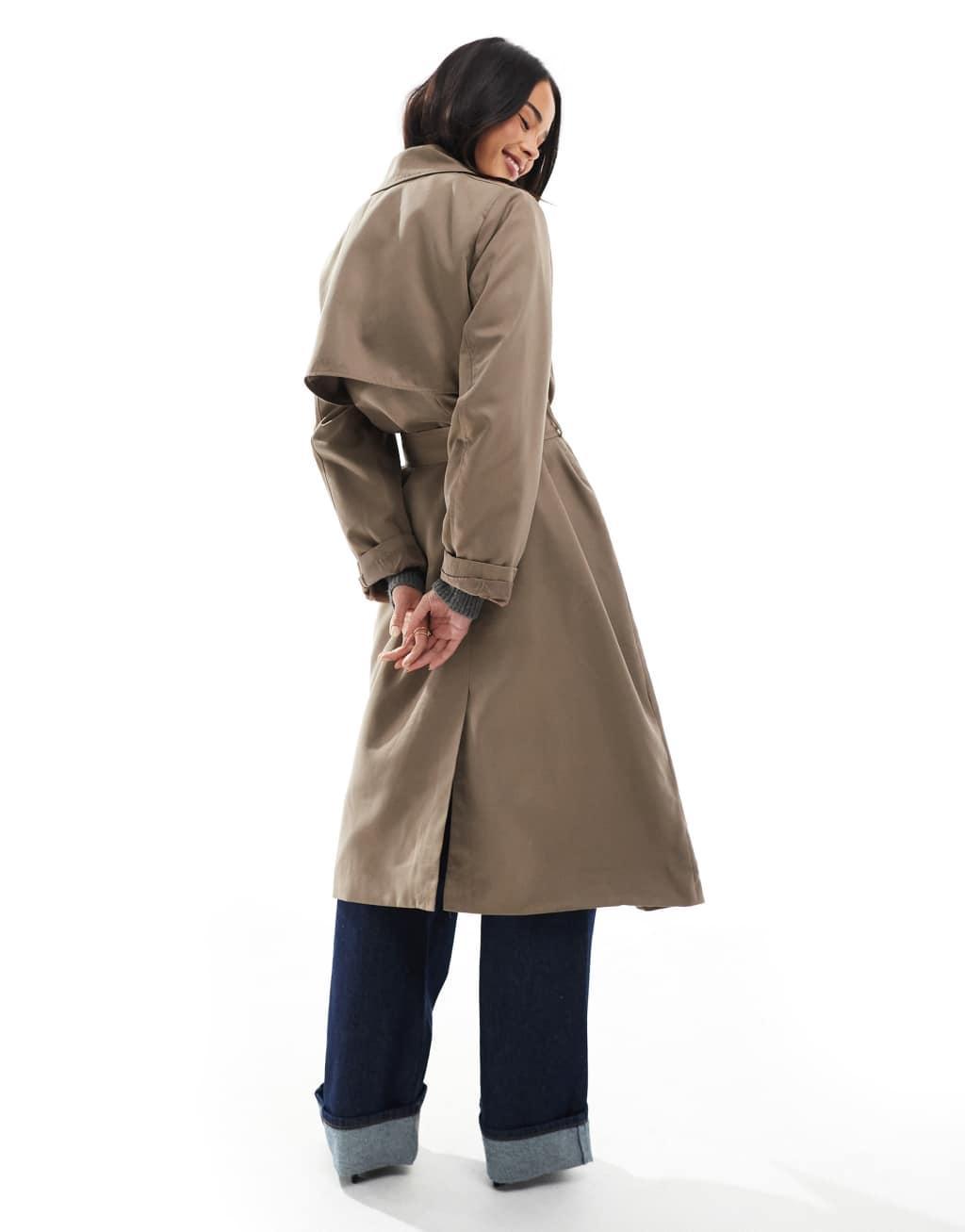 Pieces belted trench coat in lentil brown Product Image
