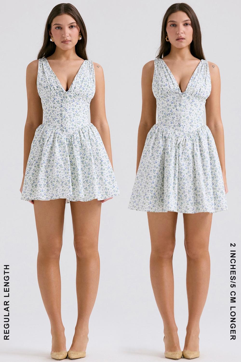 Fabrizia  white bluebell print corset mini dress Product Image