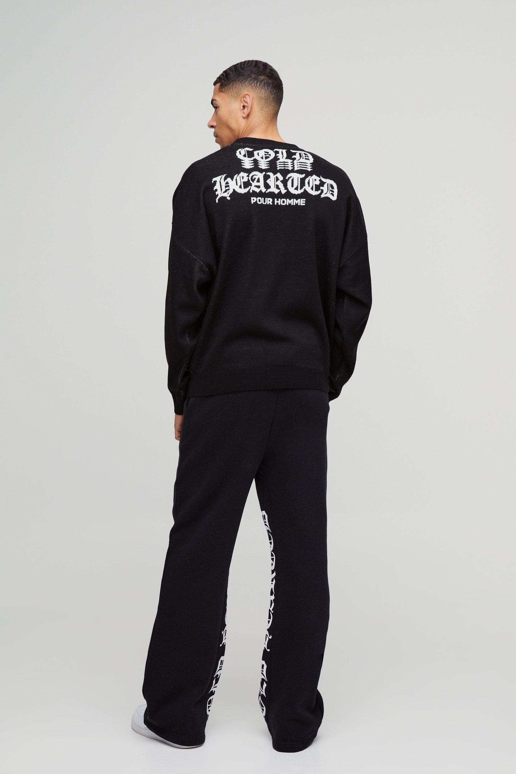 Oversized Drop Shoulder Skeleton Print Knitted Sweater | boohooMAN USA Product Image