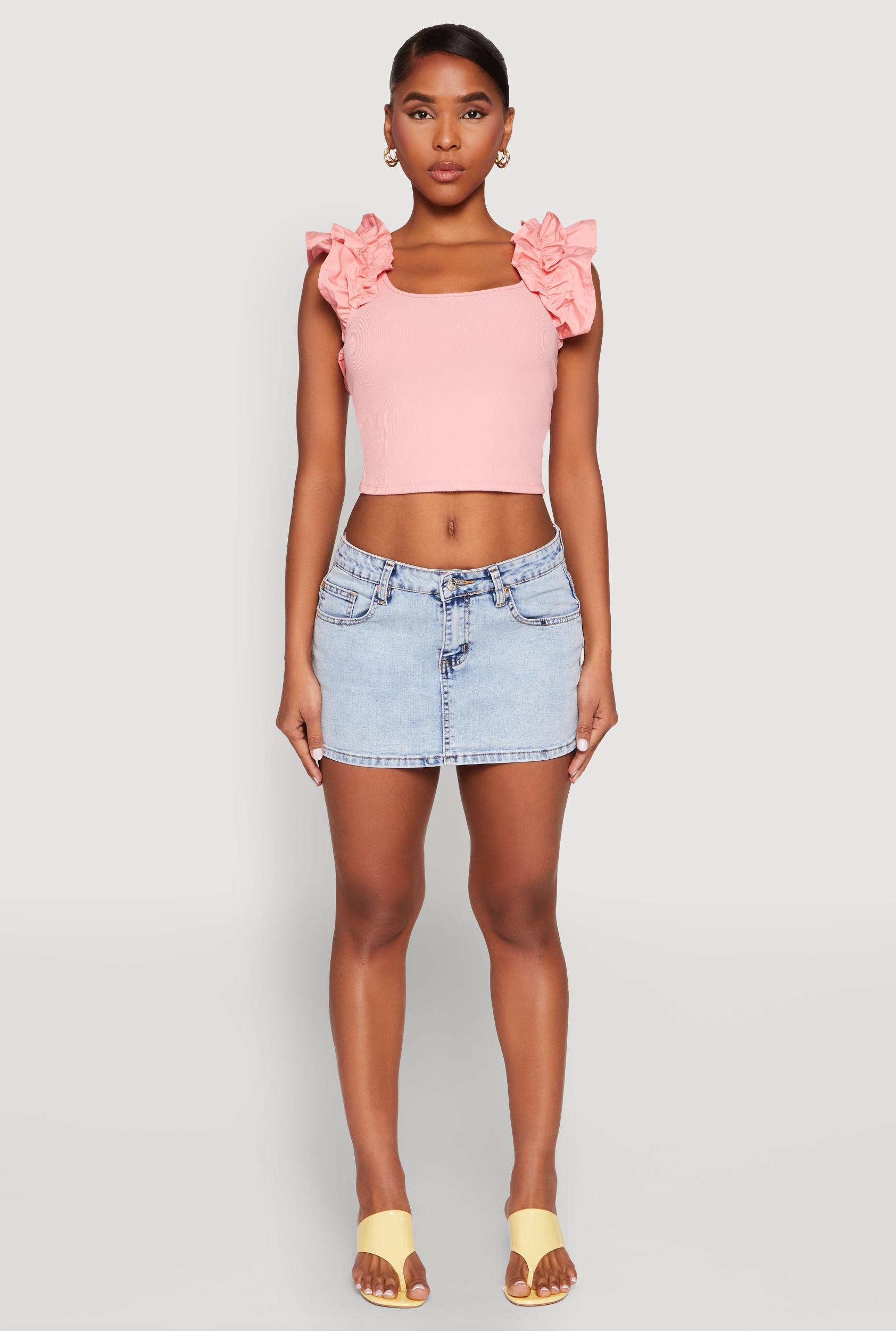 Womens Iris Ruffle Trim Scoop Neck Crop Top Product Image