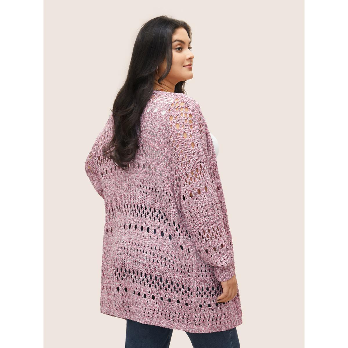 Plus Size Heather Hollow Out Drop Shoulder Cardigan Watermelon Women Casual Long Sleeve Everyday Cardigans BloomChic 18-20/2X Product Image