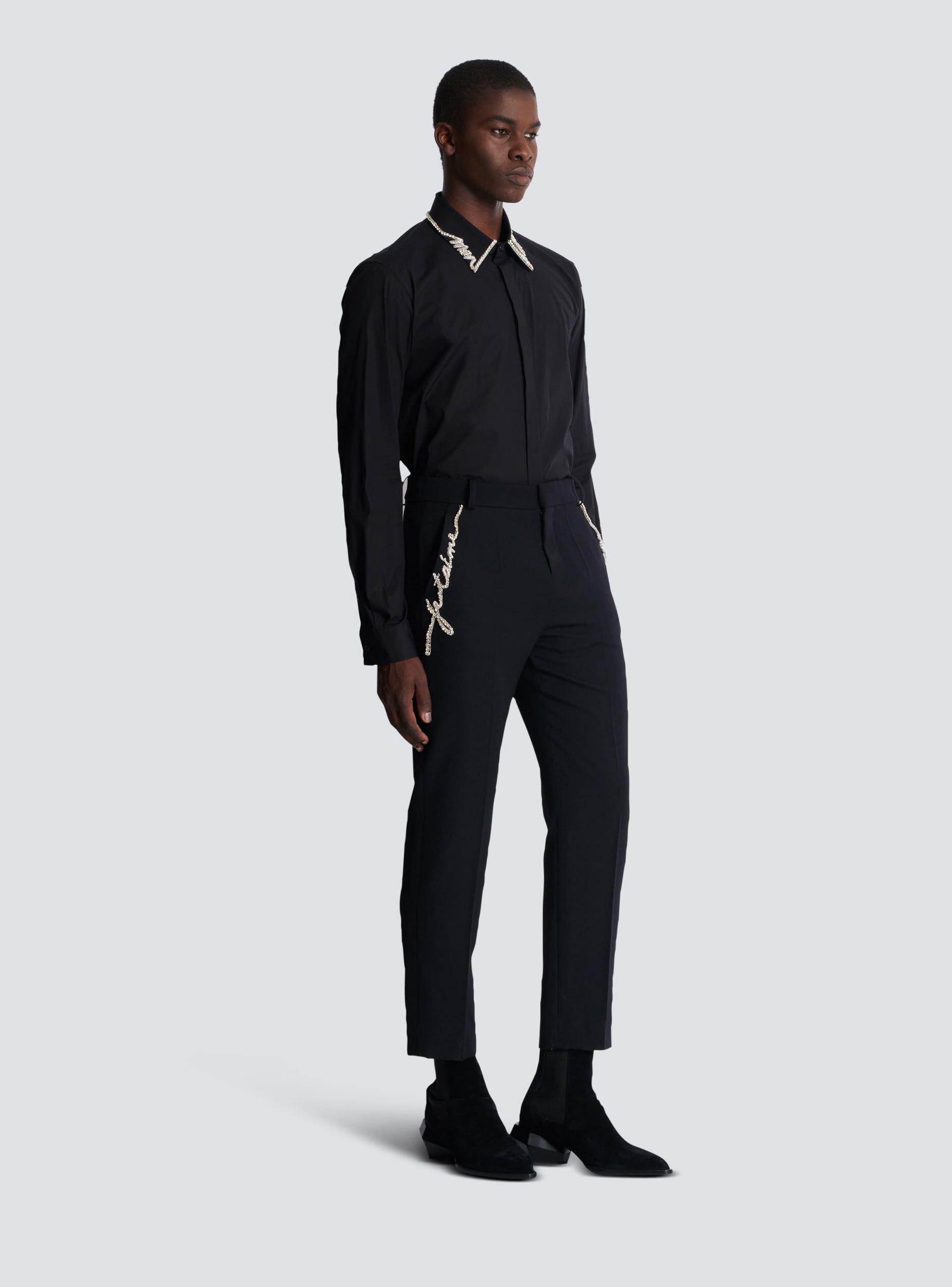 Embroidered tailored grain de poudre trousers Product Image